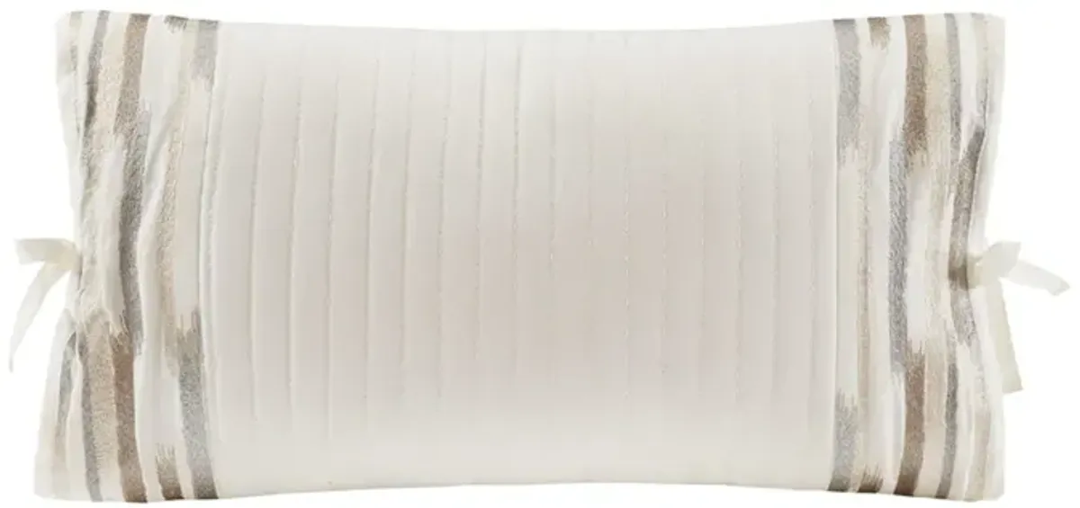 N Natori Hanae White Embroidered Cotton Oblong Decorative Pillow