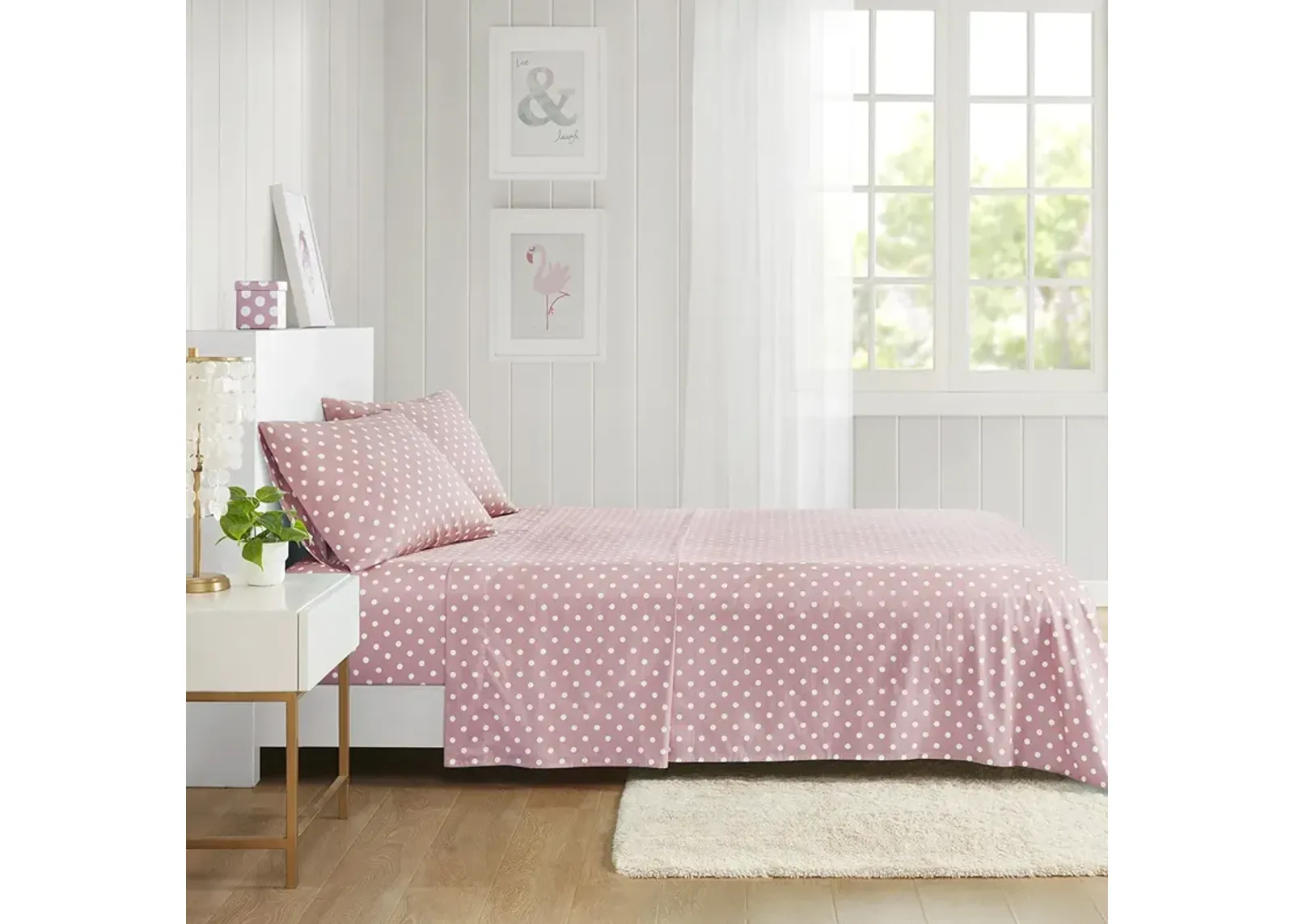 Mi Zone Polka Dot Pink Printed 100% Cotton Sheet Set