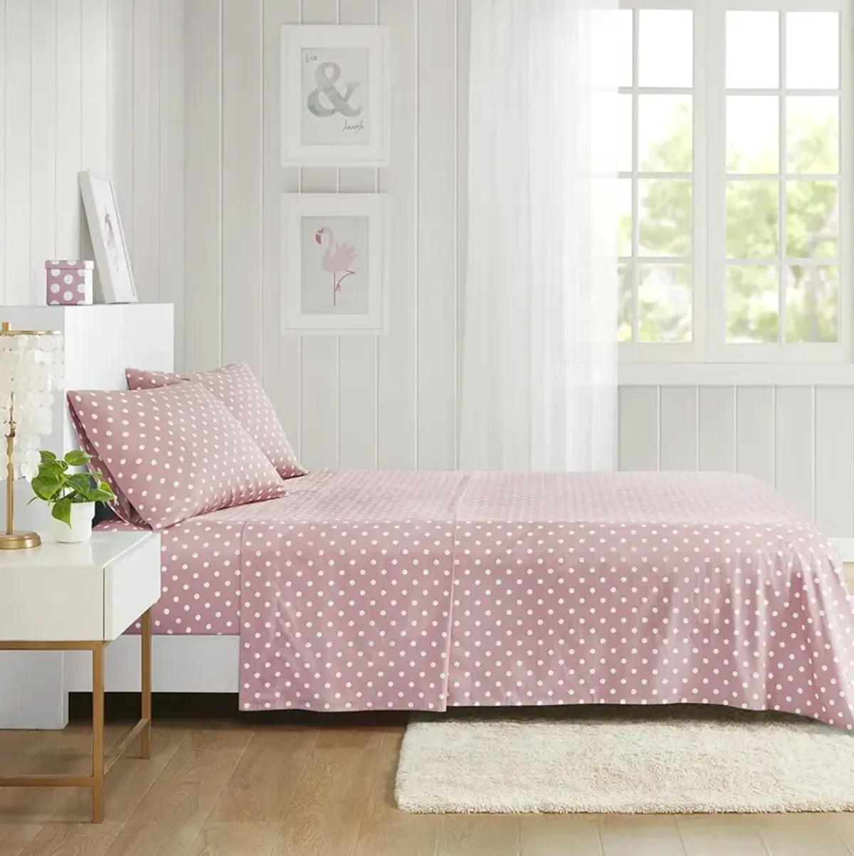 Mi Zone Polka Dot Pink Printed 100% Cotton Sheet Set