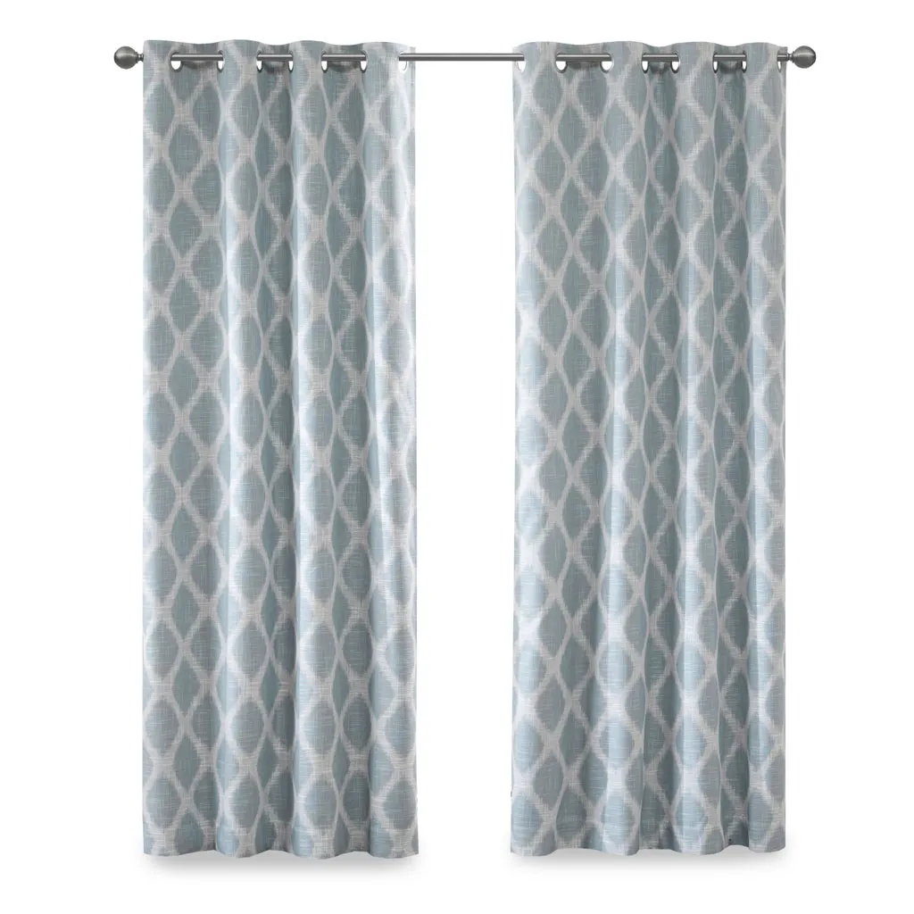 SunSmart Blakesly Aqua Printed Ikat Blackout Curtain Panel