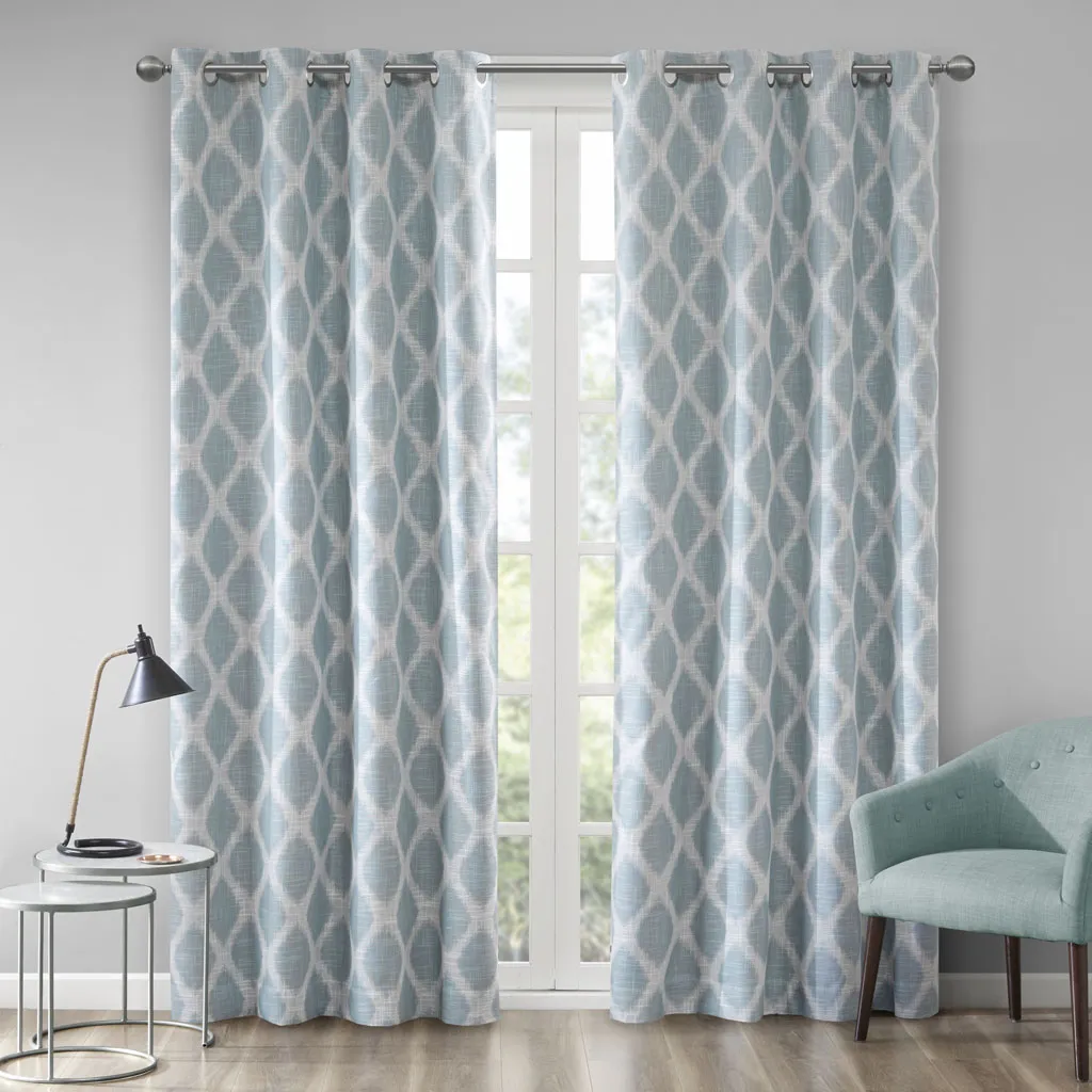 SunSmart Blakesly Aqua Printed Ikat Blackout Curtain Panel