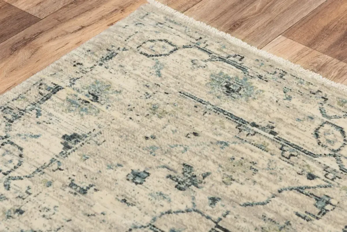 Platinum Beige/Green Distressed Classical Proprietary Wool 8' x 10' Rectangle Rug