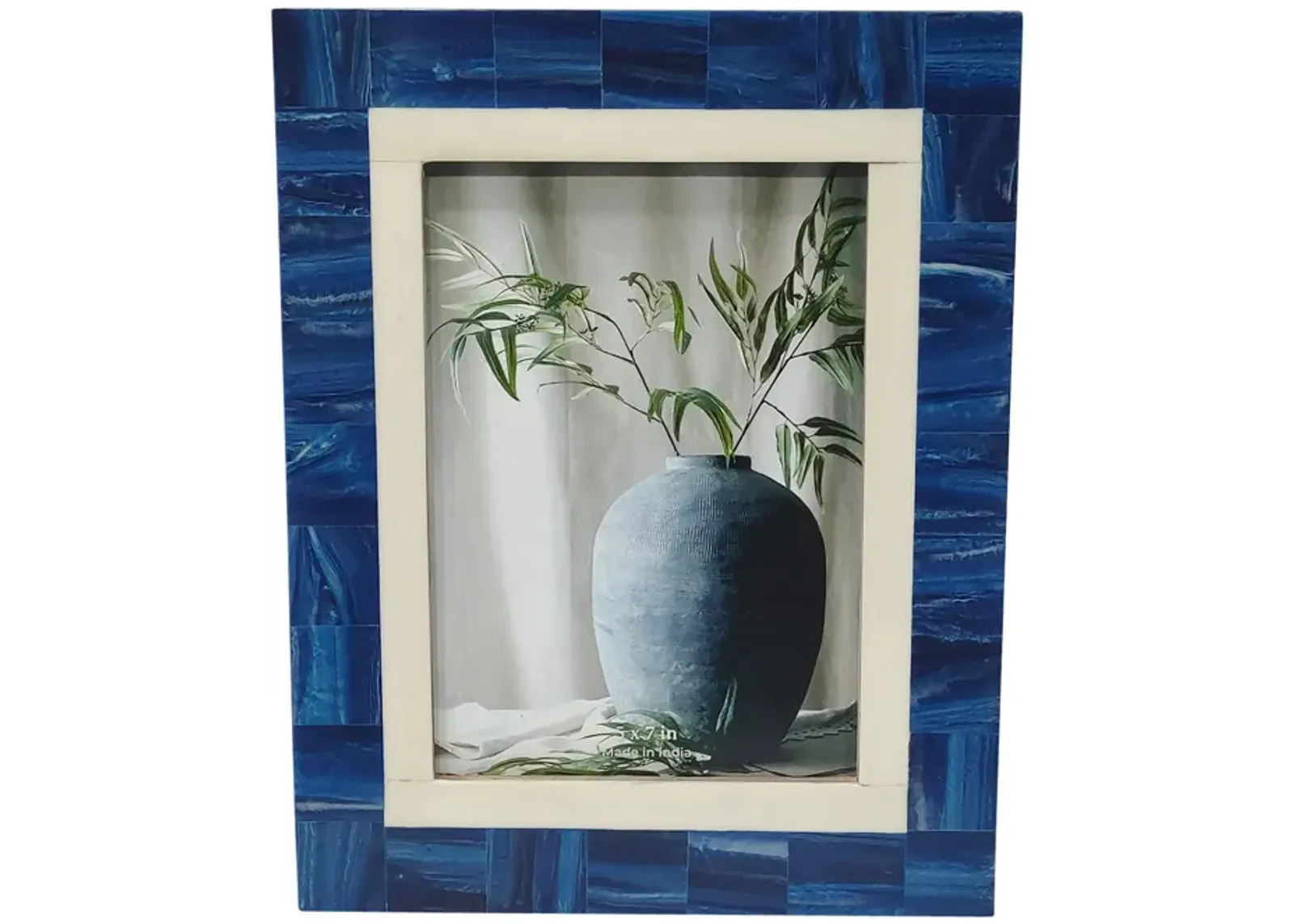 Resin, 5x7 Navy & White Border Photo Frame, Navy/w