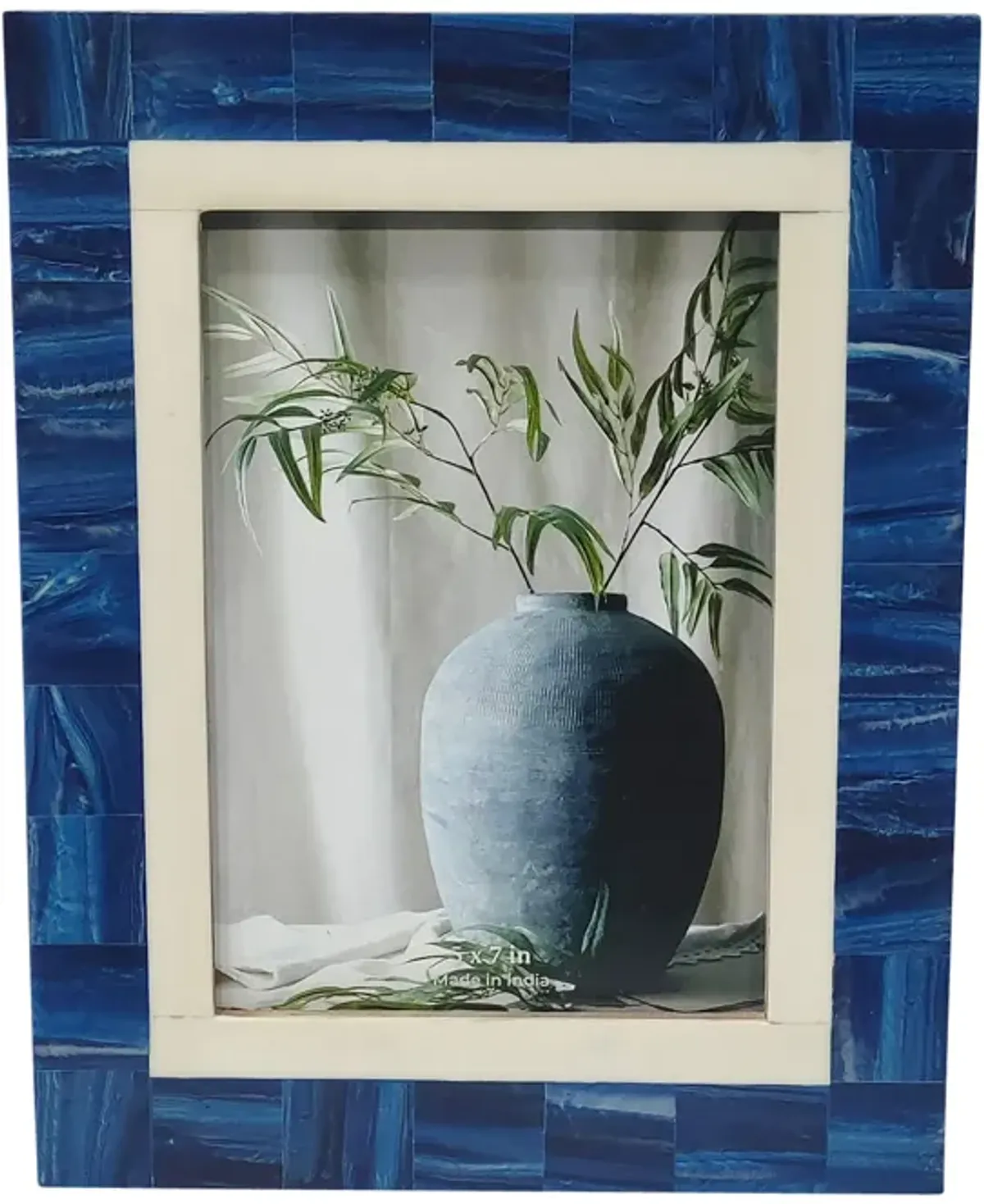 Resin, 5x7 Navy & White Border Photo Frame, Navy/w