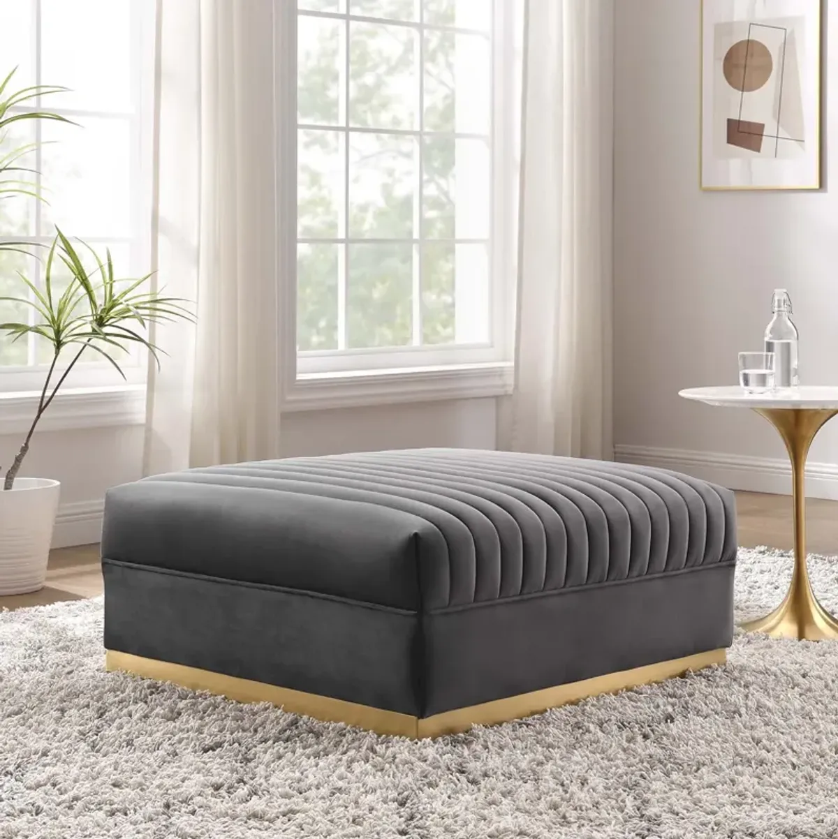 Sanguine Channel Tufted Performance Velvet Sectional Ottoman