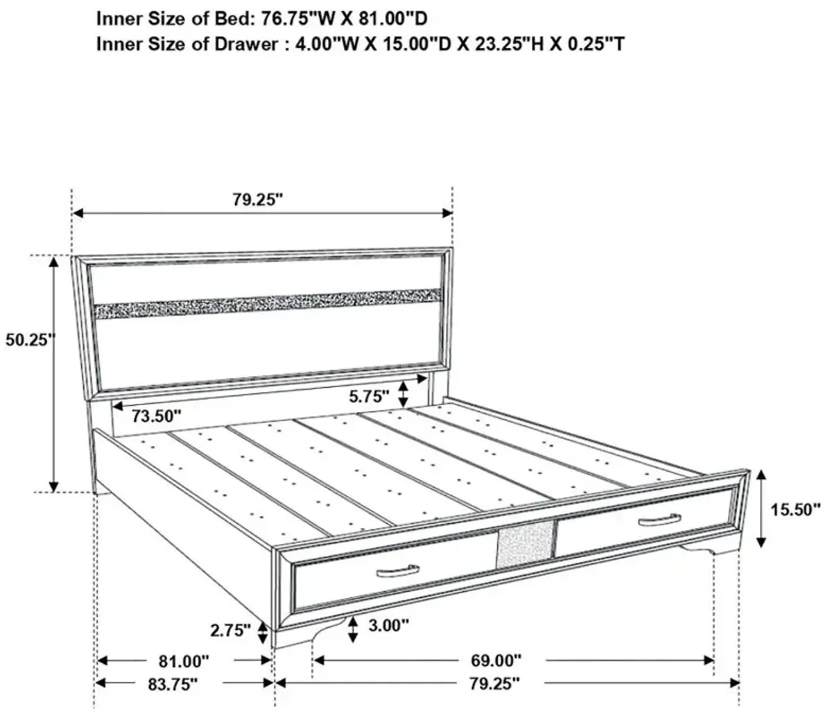 Miranda Eastern King 2-drawer Storage Bed White