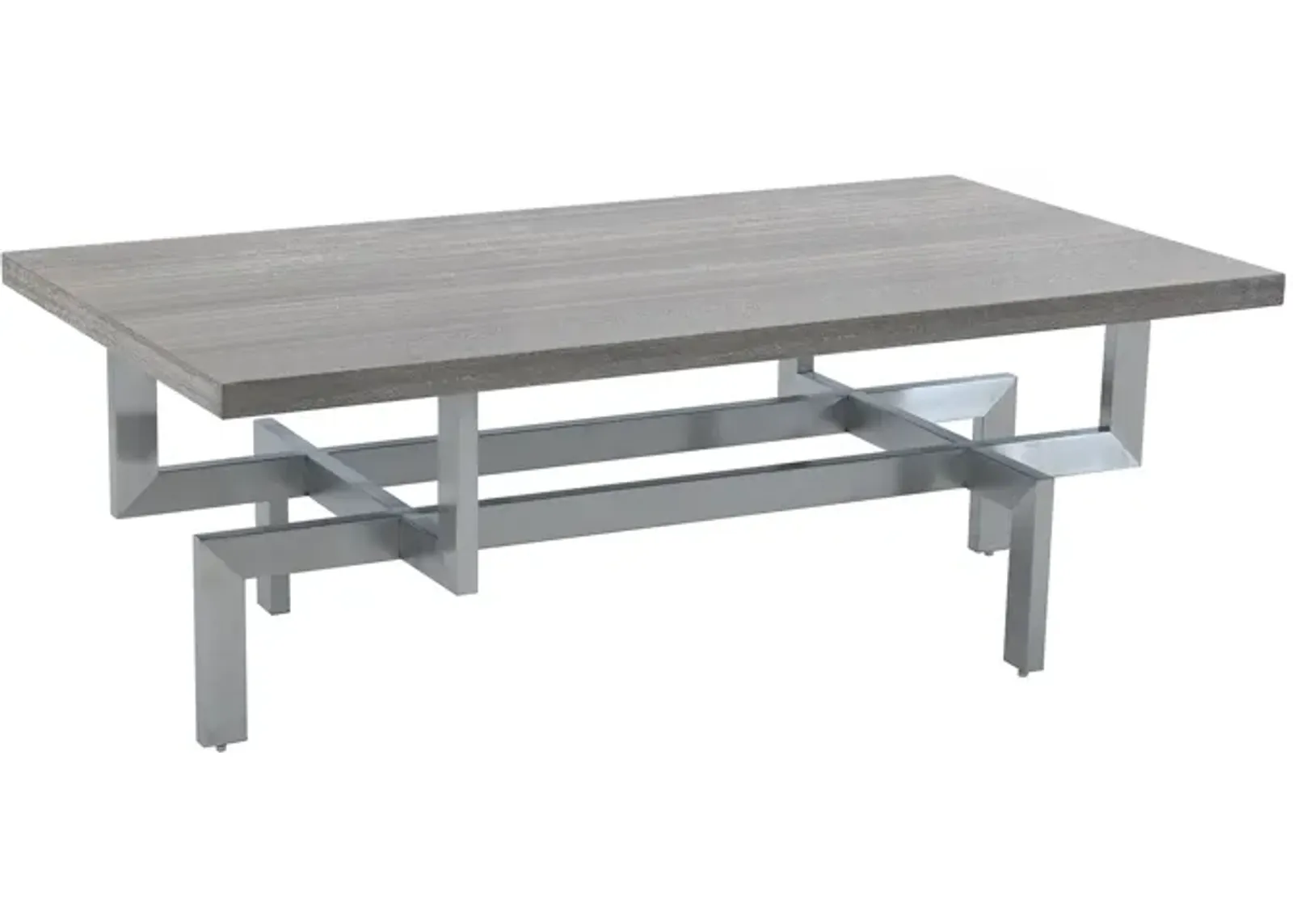 Illusion Gray Wood Coffee Table with Brushed Stainless Steel Base