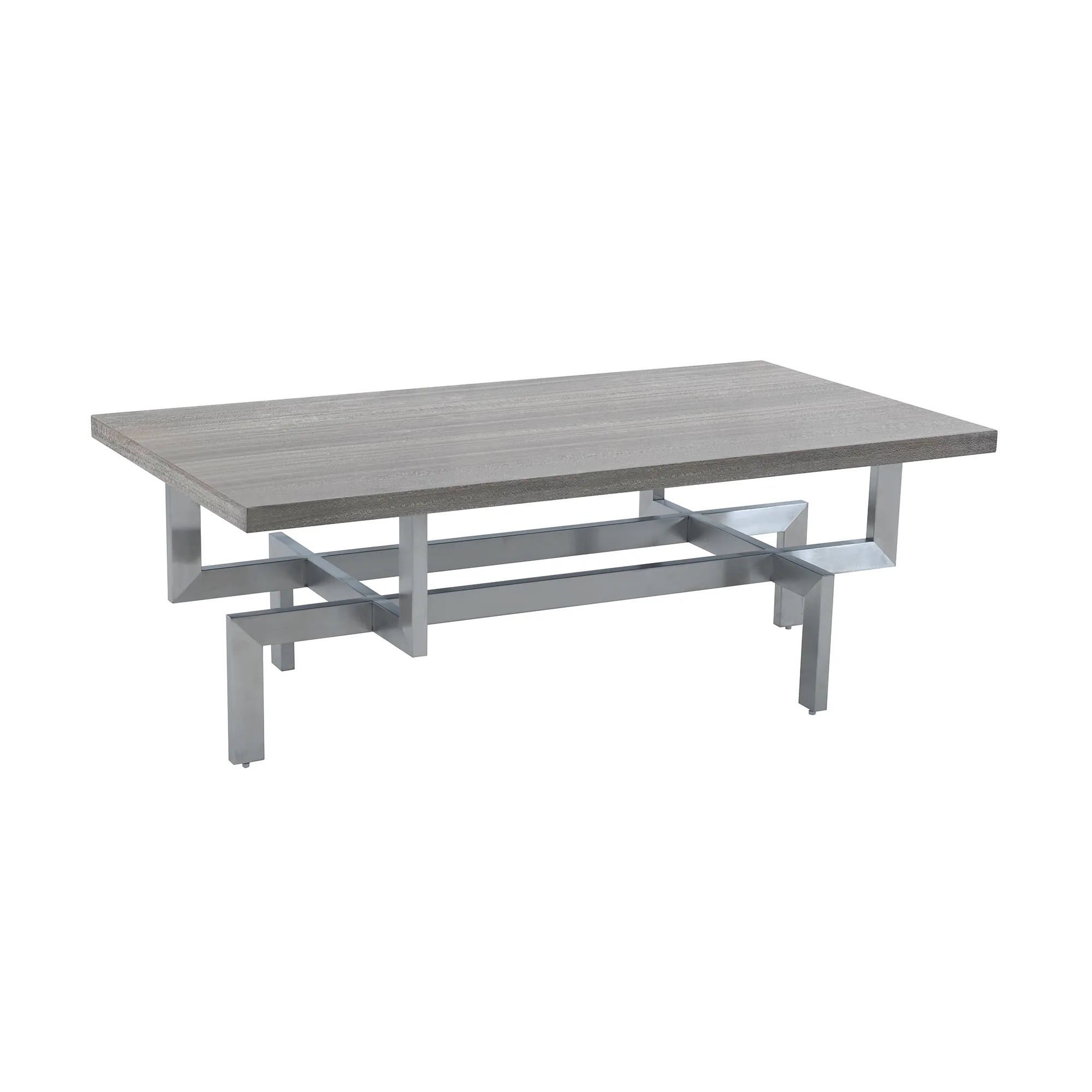 Illusion Gray Wood Coffee Table with Brushed Stainless Steel Base