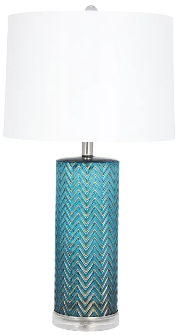 Glass 28"  Chevron Table Lamp, Blue