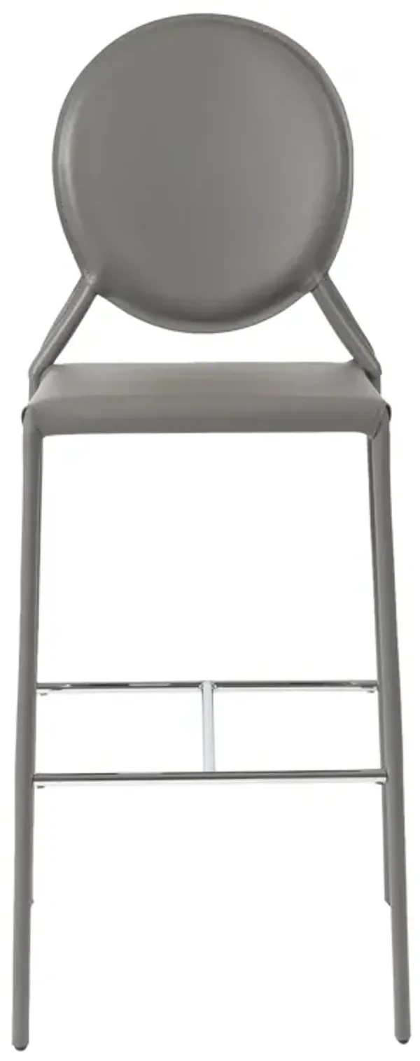 Isabella Bar Stool in Gray with Polished Stainless Steel Foot Rest - Set of 2