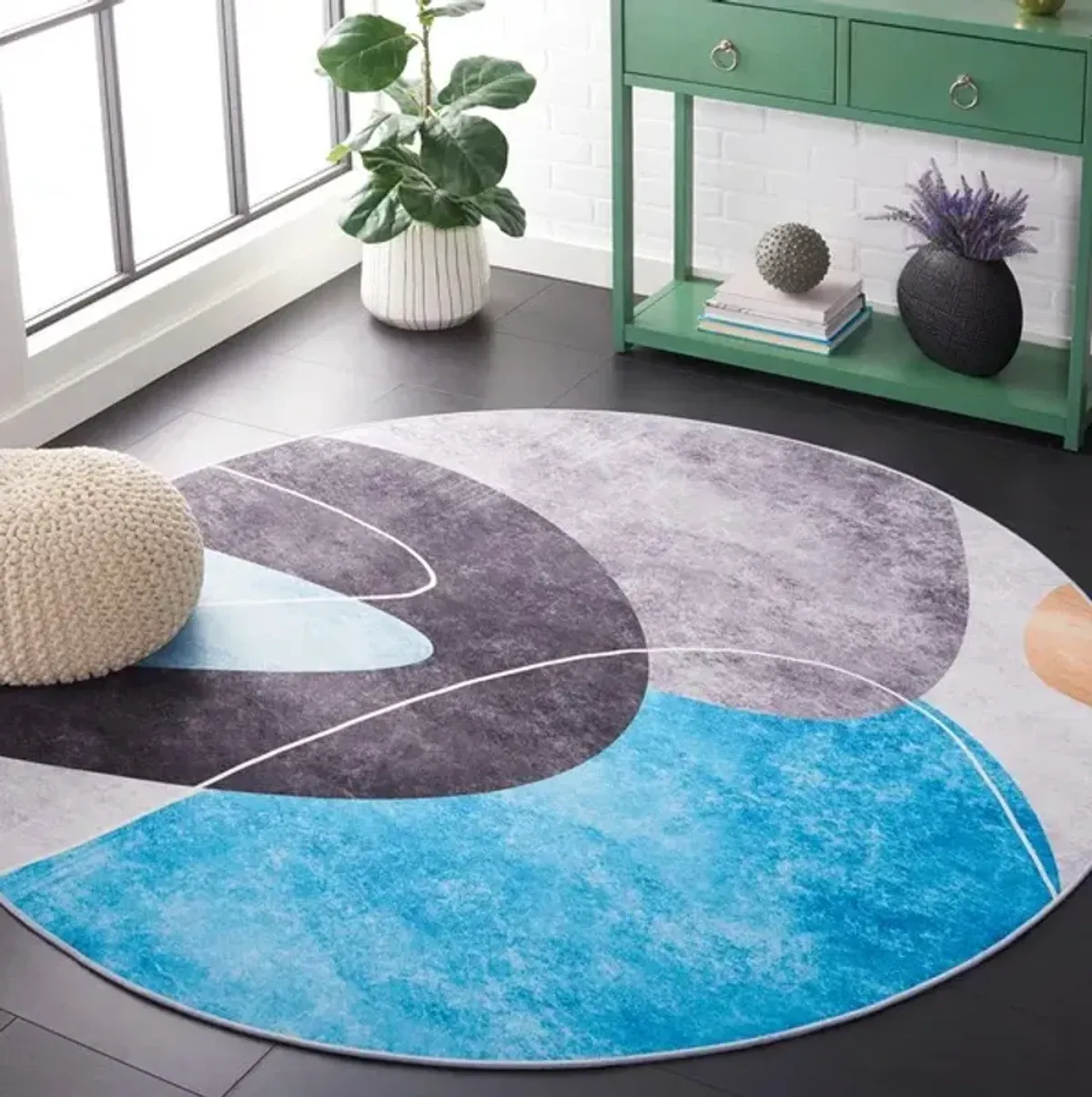 TACOMA 837 M/W S/R Blue  6' X 6' Round Round Rug