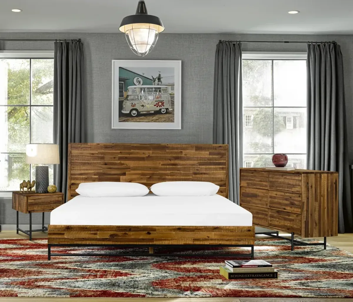 Cusco Rustic Acacia Platform Queen Bed