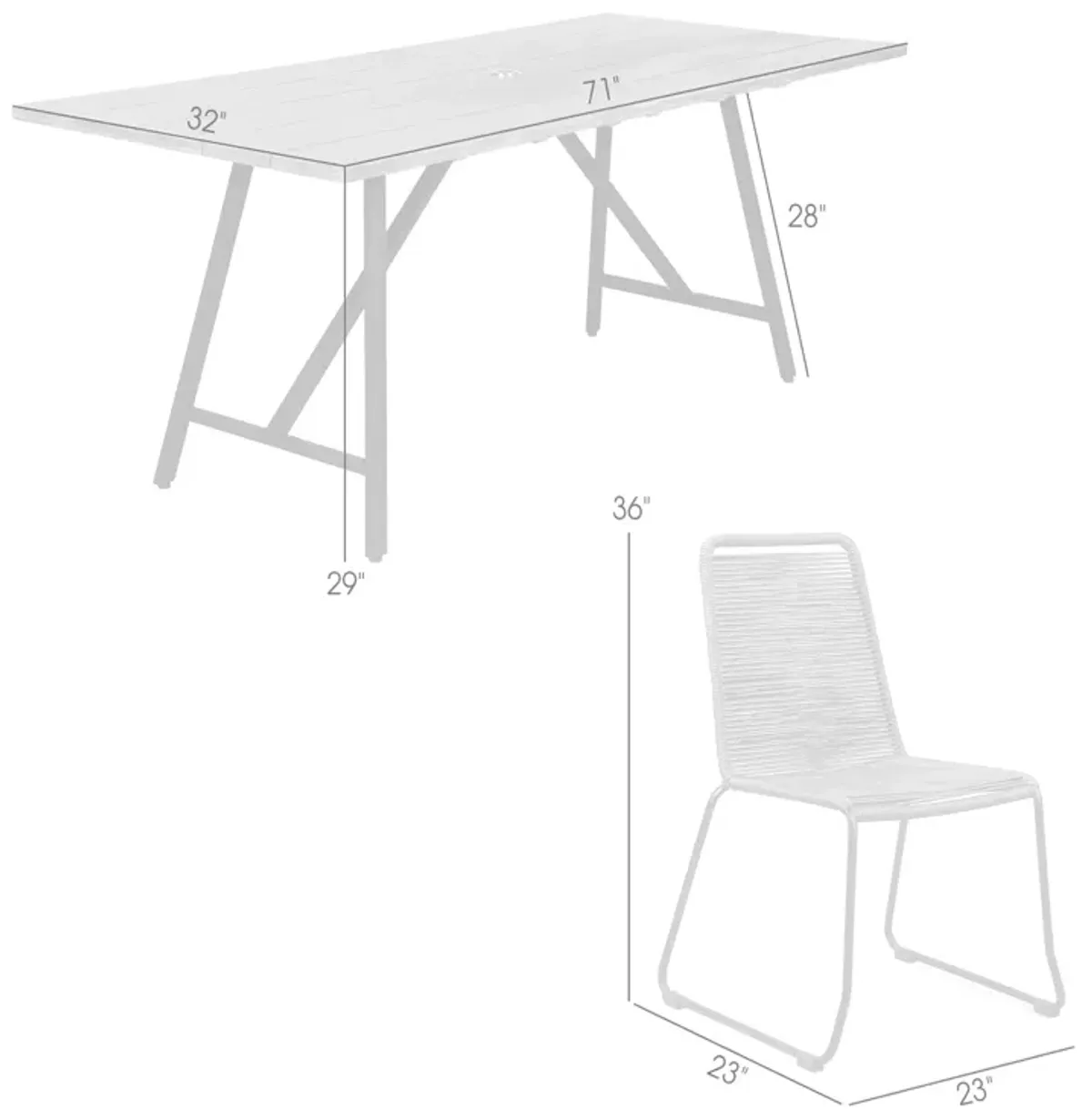 Koala and Shasta 5 Piece Outdoor Patio Dining Set in Light Eucalyptus Wood and Gray Rope