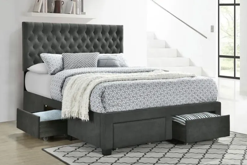 Soledad Eastern King 4-drawer Button Tufted Storage Bed Charcoal