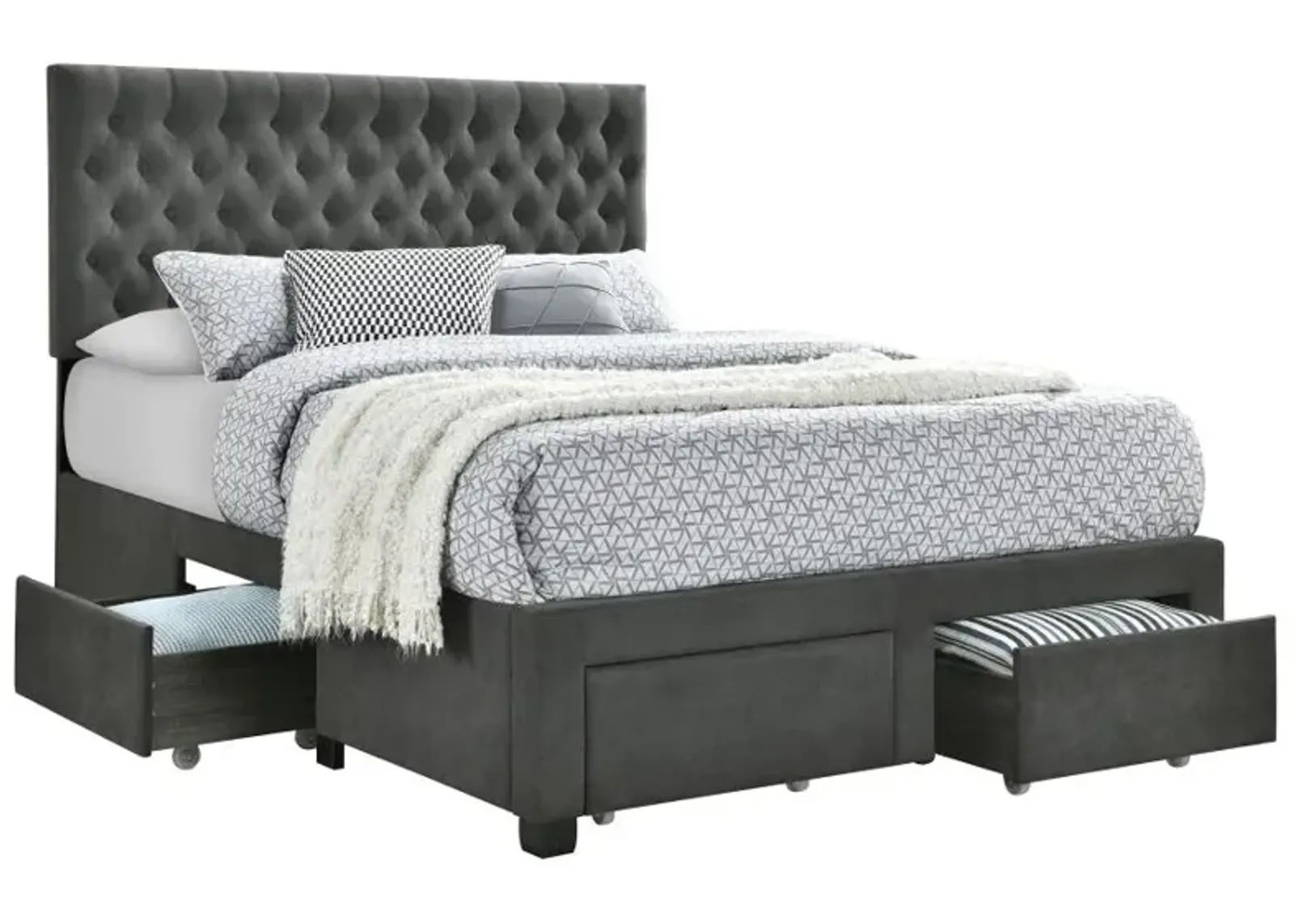 Soledad Eastern King 4-drawer Button Tufted Storage Bed Charcoal