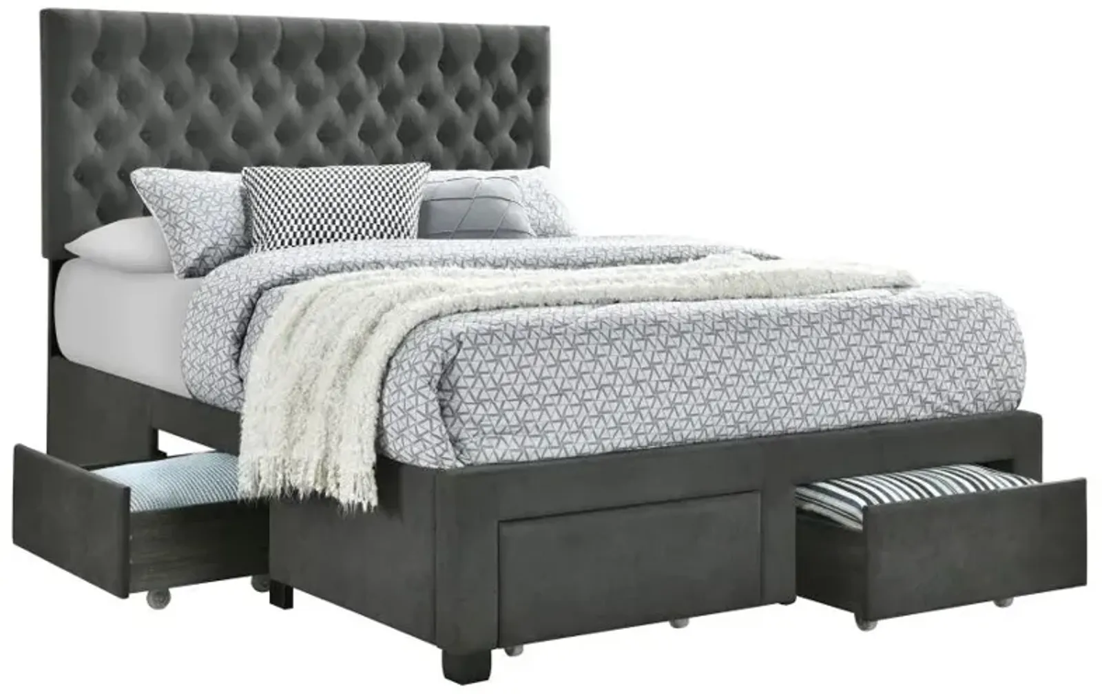 Soledad Eastern King 4-drawer Button Tufted Storage Bed Charcoal