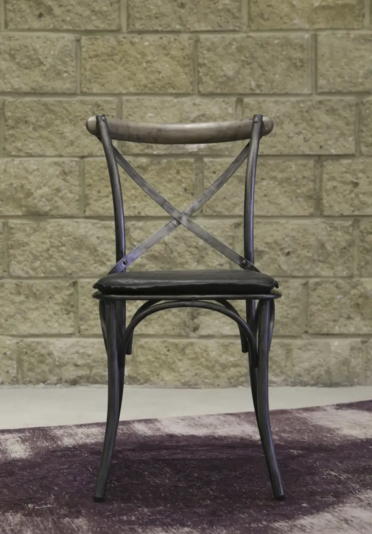 Metal Crossback Chair with Black Seat Cushion