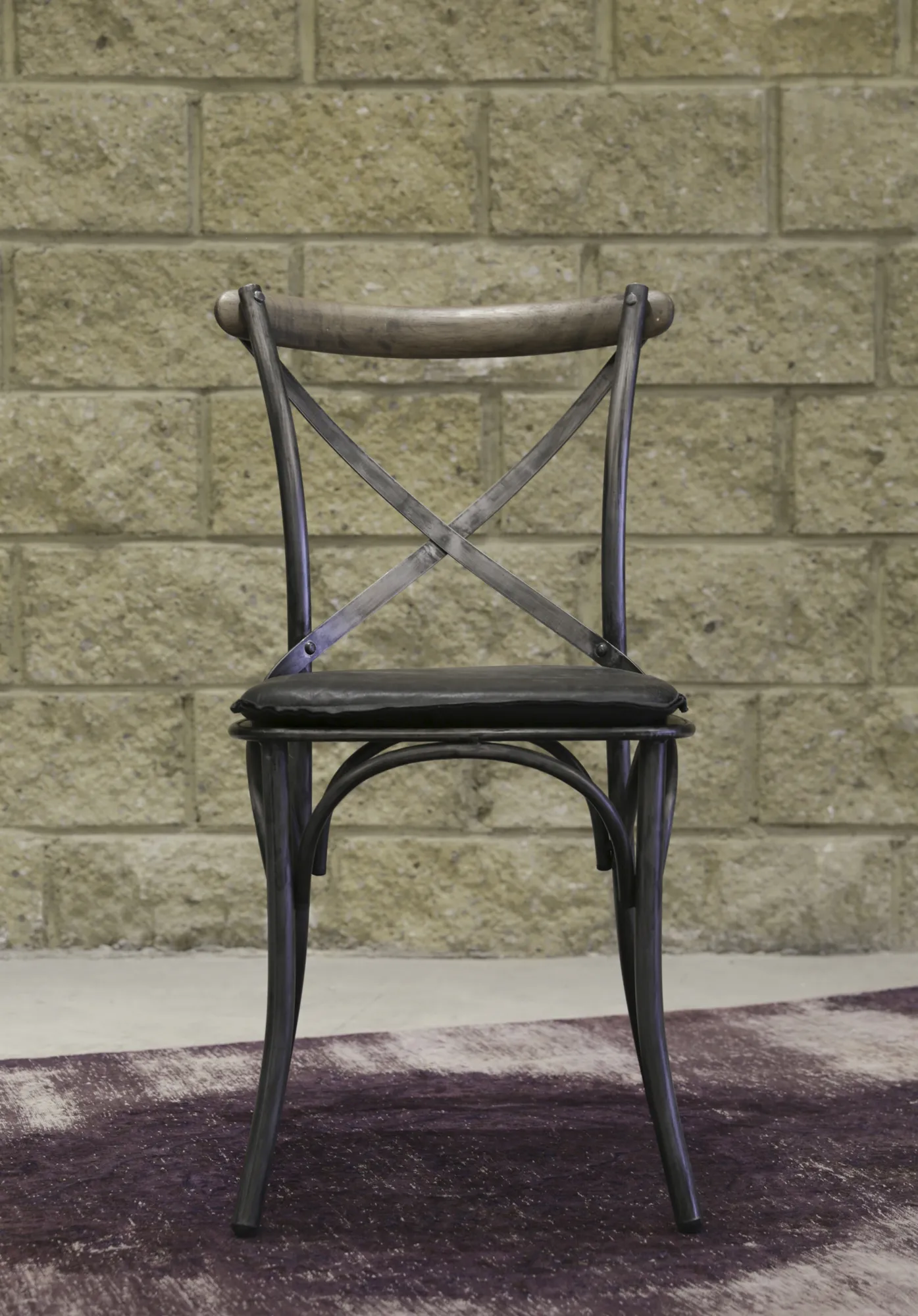 Metal Crossback Chair with Black Seat Cushion