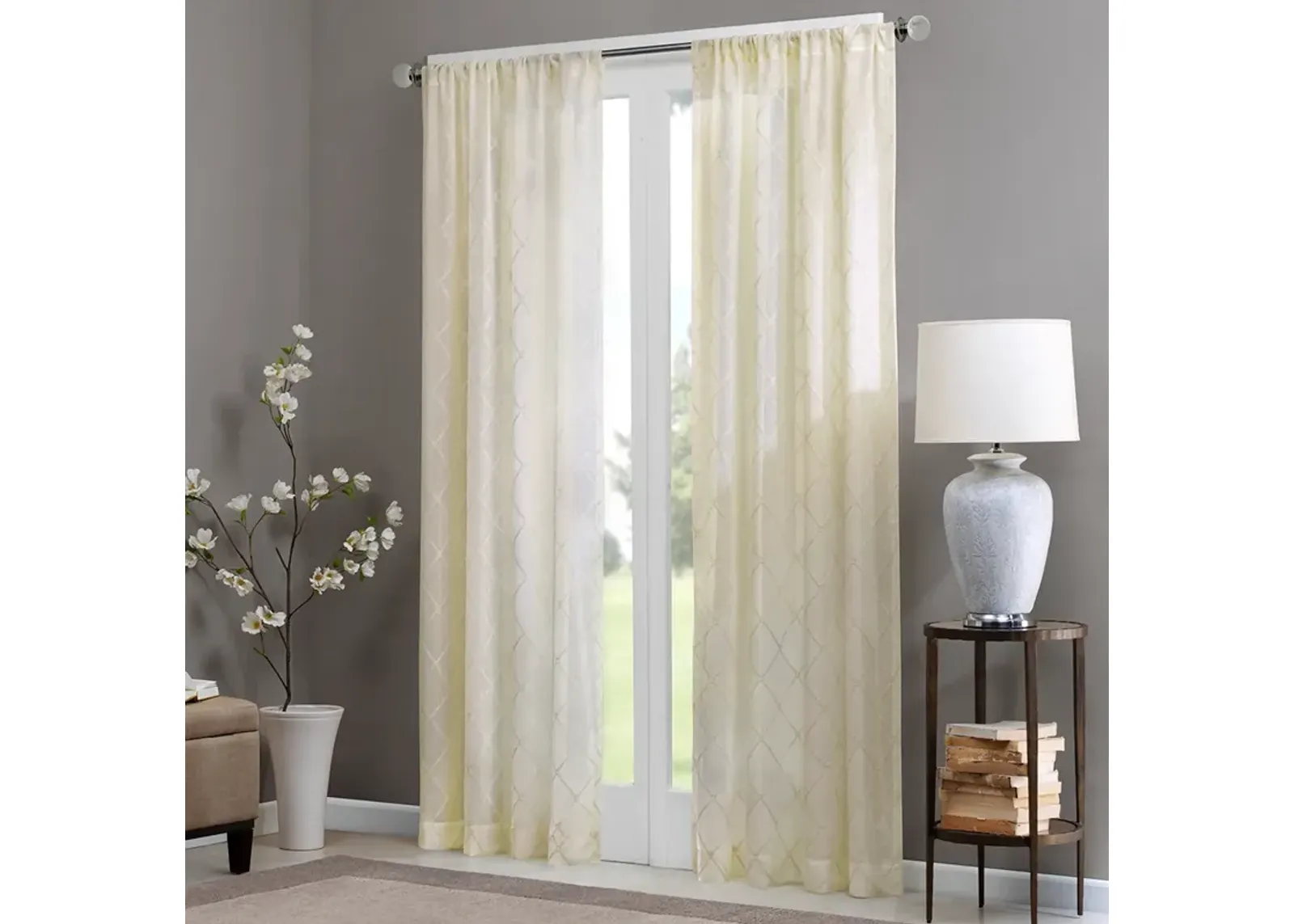 Madison Park Irina Ivory Diamond Sheer Window Curtain Panel