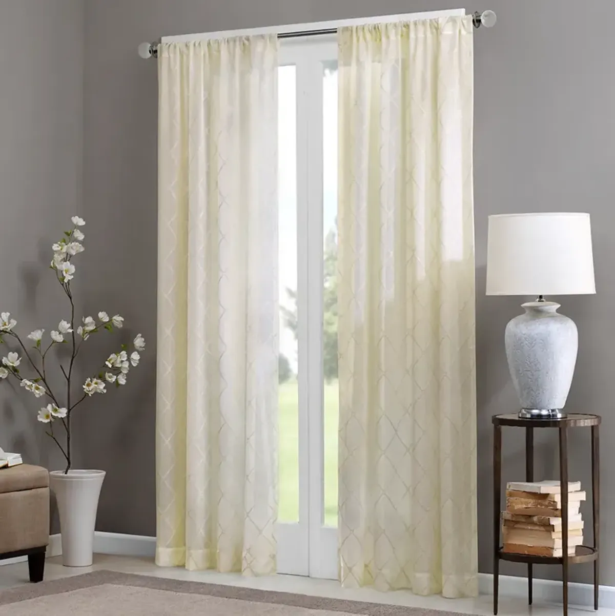 Madison Park Irina Ivory Diamond Sheer Window Curtain Panel