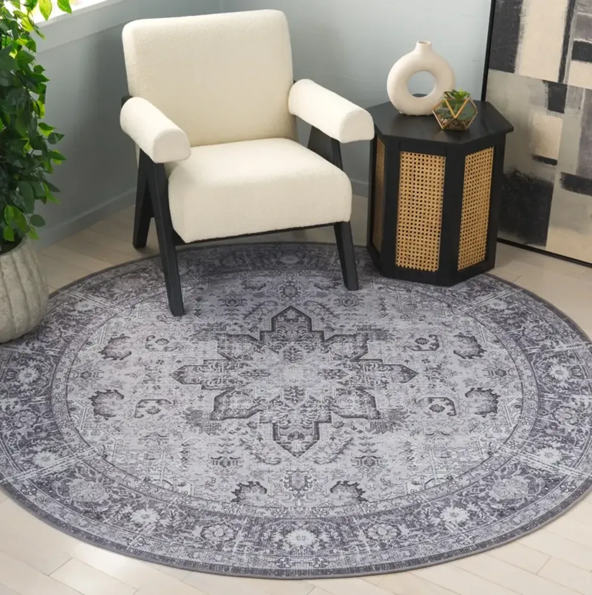 TUCSON 113 M/W S/R DARK GREY  6' x 6' Round Round Rug