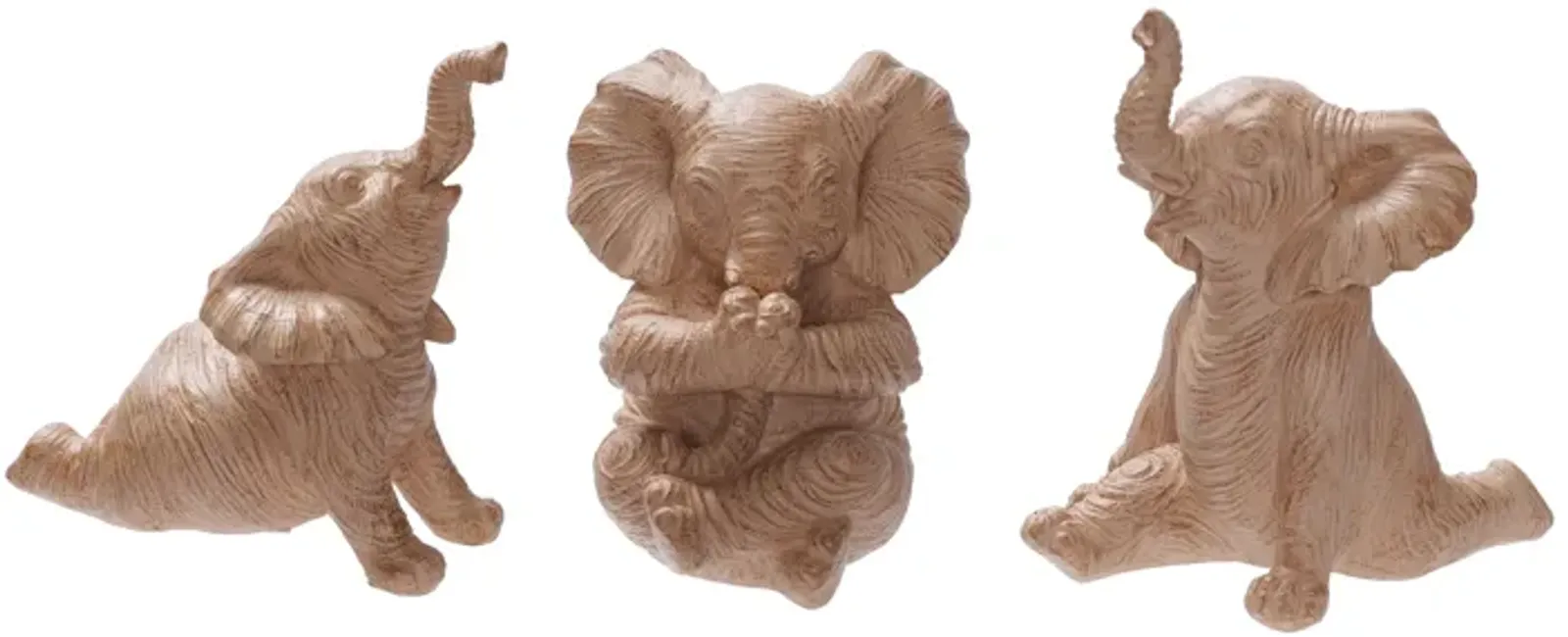 Resin, S/3 6" Stone Look Yoga Elephant, Natural