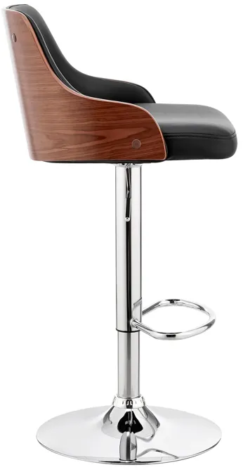 Asher Adjustable Black Faux Leather and Chrome Finish Bar Stool