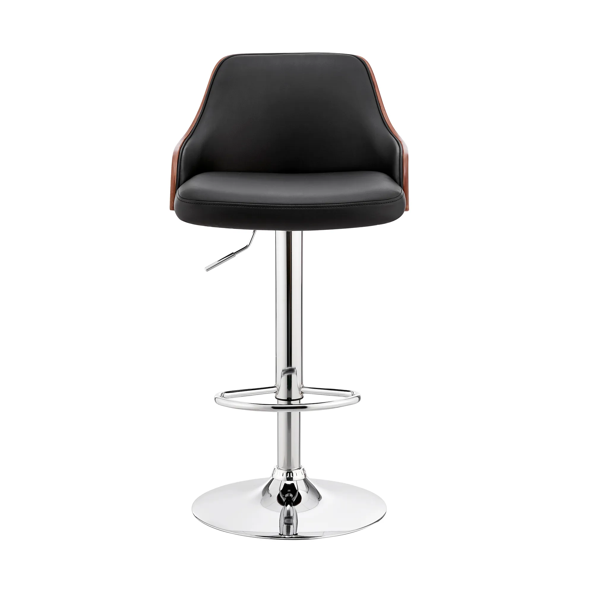 Asher Adjustable Black Faux Leather and Chrome Finish Bar Stool