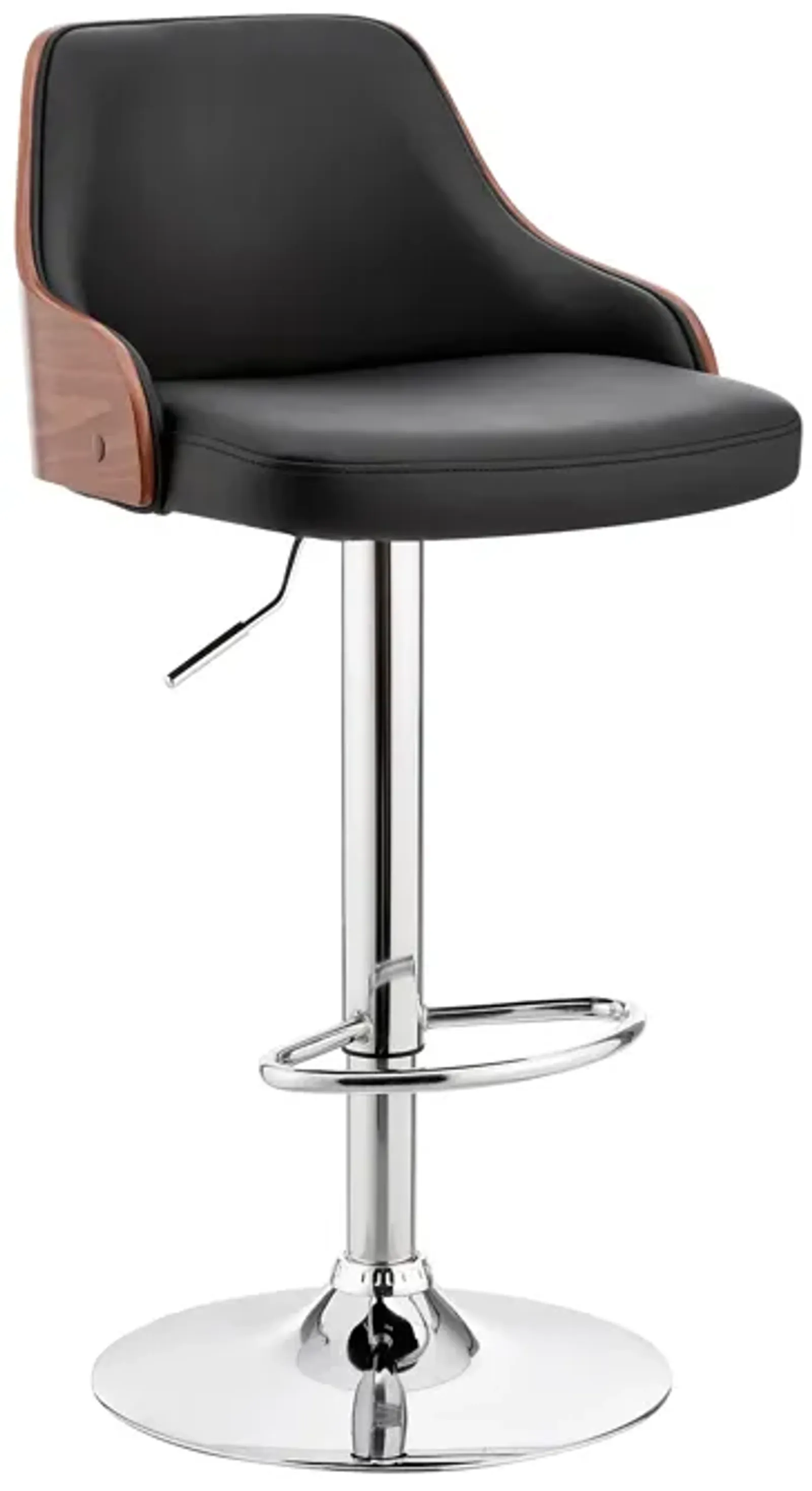 Asher Adjustable Black Faux Leather and Chrome Finish Bar Stool