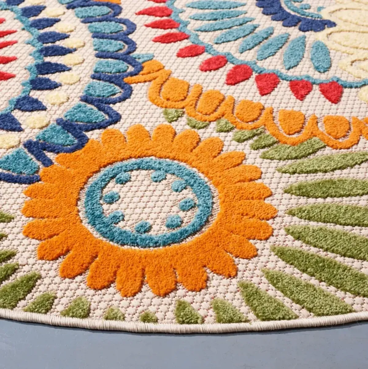 CABANA 382 BLUE  4' x 4' Round Round Rug