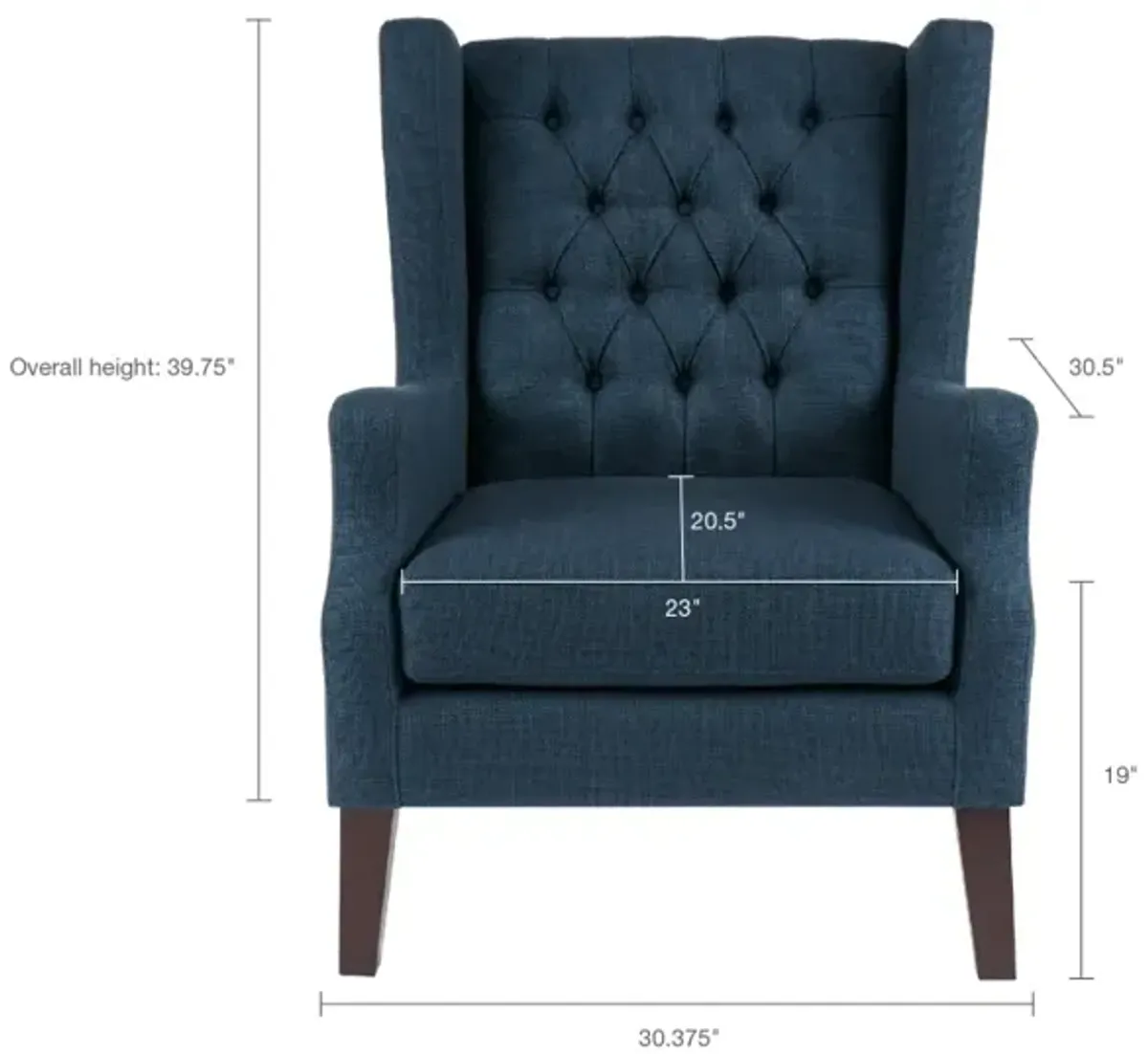 Madison Park Maxwell Navy Button Tufted Wing Chair