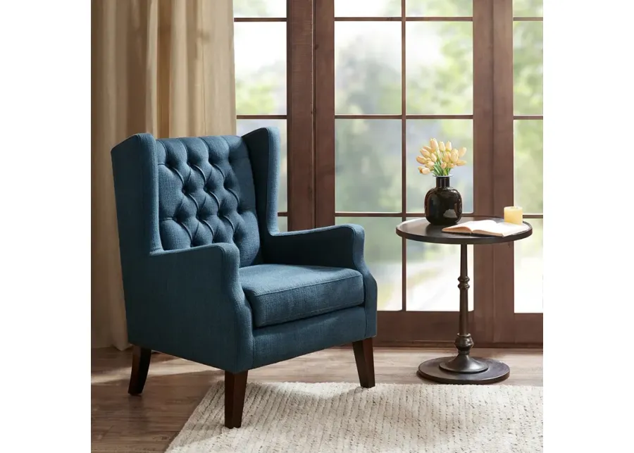 Madison Park Maxwell Navy Button Tufted Wing Chair