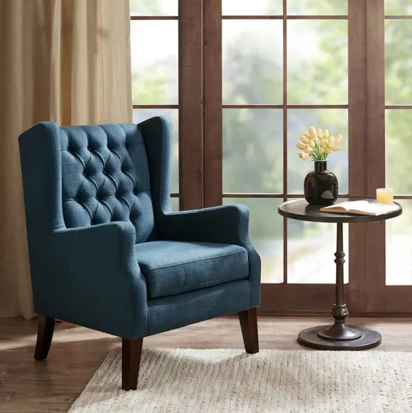 Madison Park Maxwell Navy Button Tufted Wing Chair