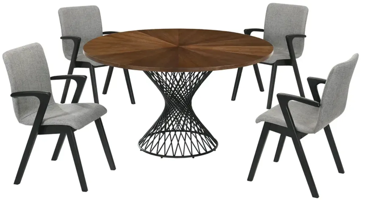 Cirque and Varde 5 Piece Walnut Round Dining Set