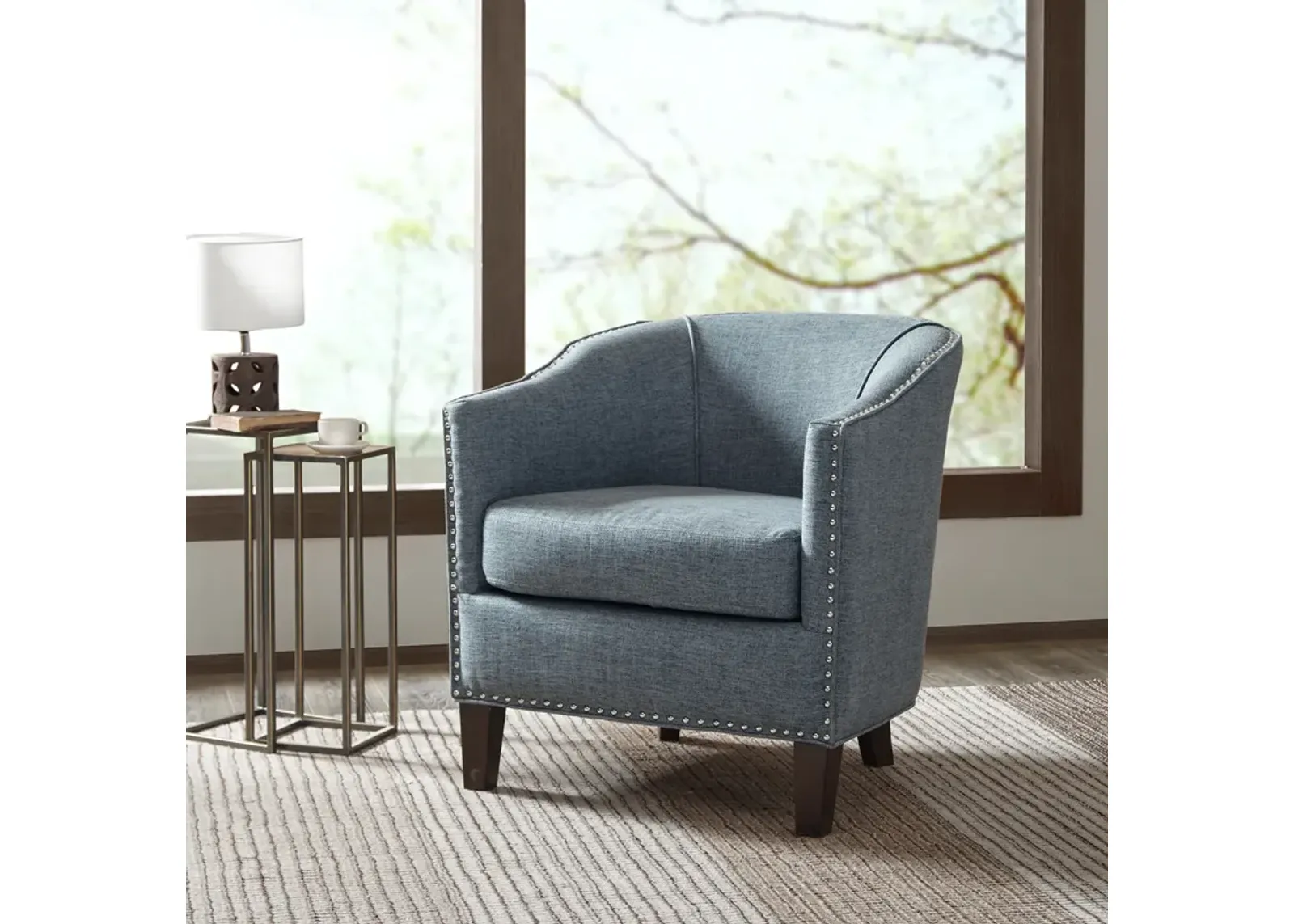 Madison Park Fremont Slate Blue Barrel Arm Chair