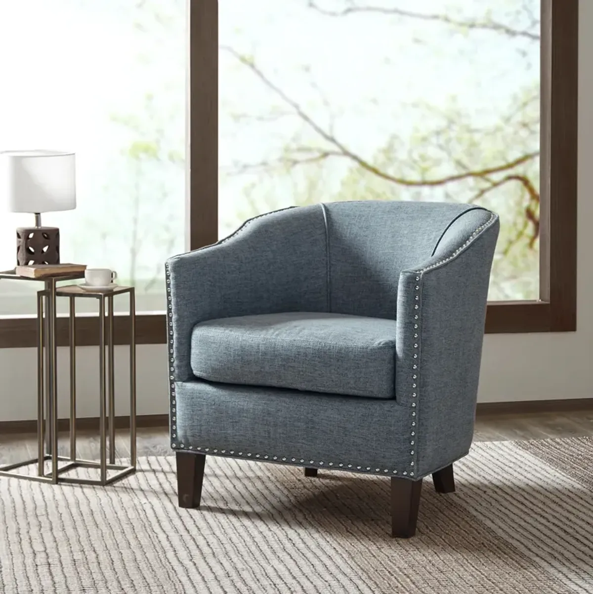 Madison Park Fremont Slate Blue Barrel Arm Chair