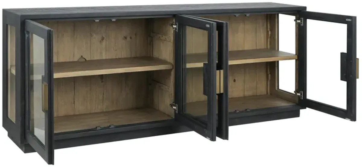 Larson 90" Glass Reclaimed Pine Wood Sideboard in Black