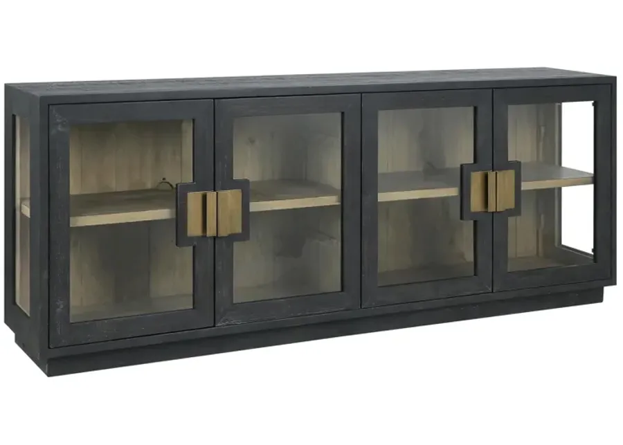 Larson 90" Glass Reclaimed Pine Wood Sideboard in Black