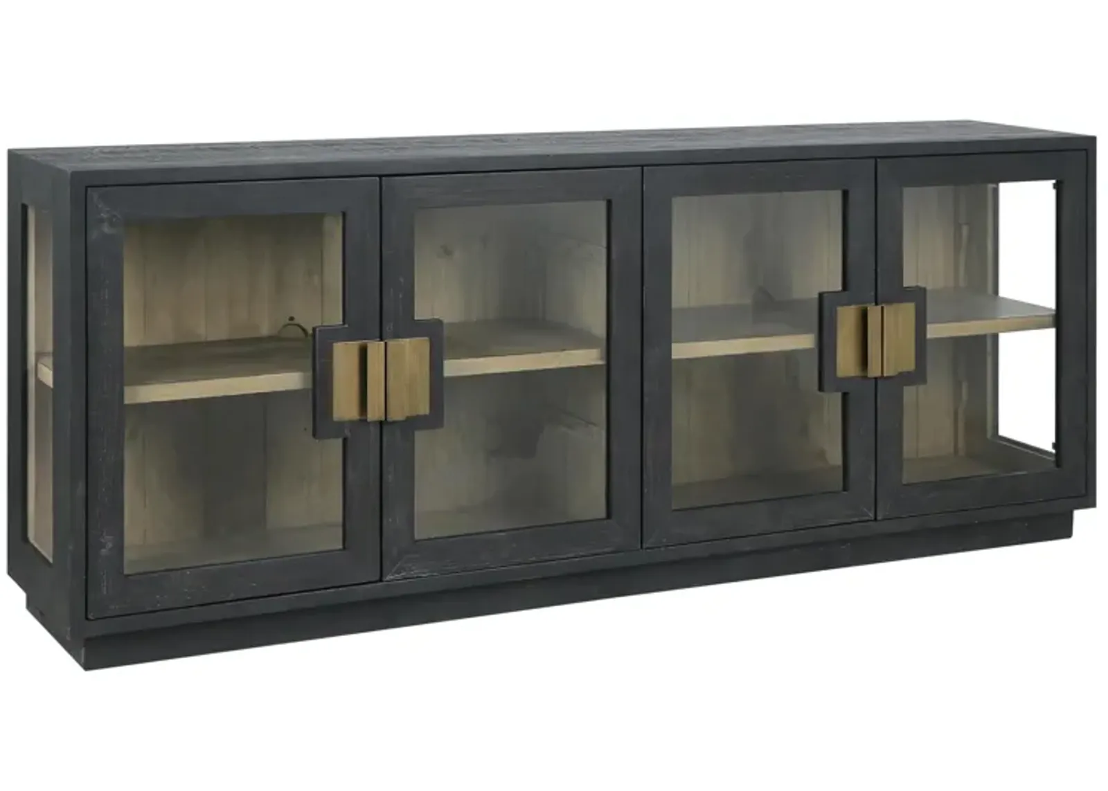 Larson 90" Glass Reclaimed Pine Wood Sideboard in Black