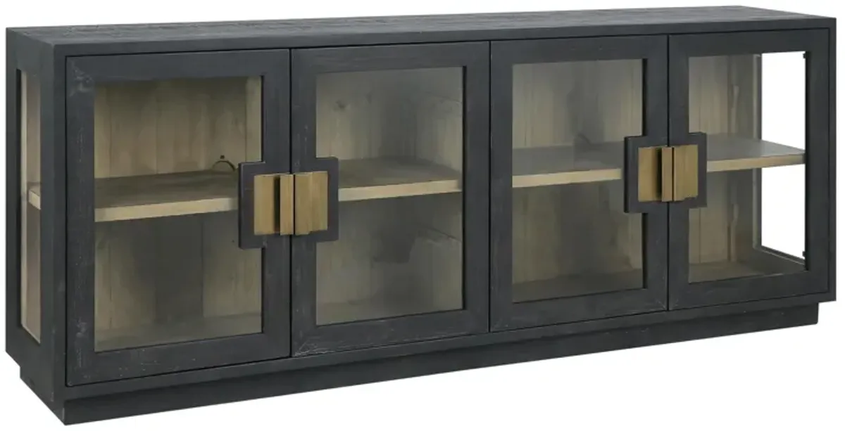 Larson 90" Glass Reclaimed Pine Wood Sideboard in Black