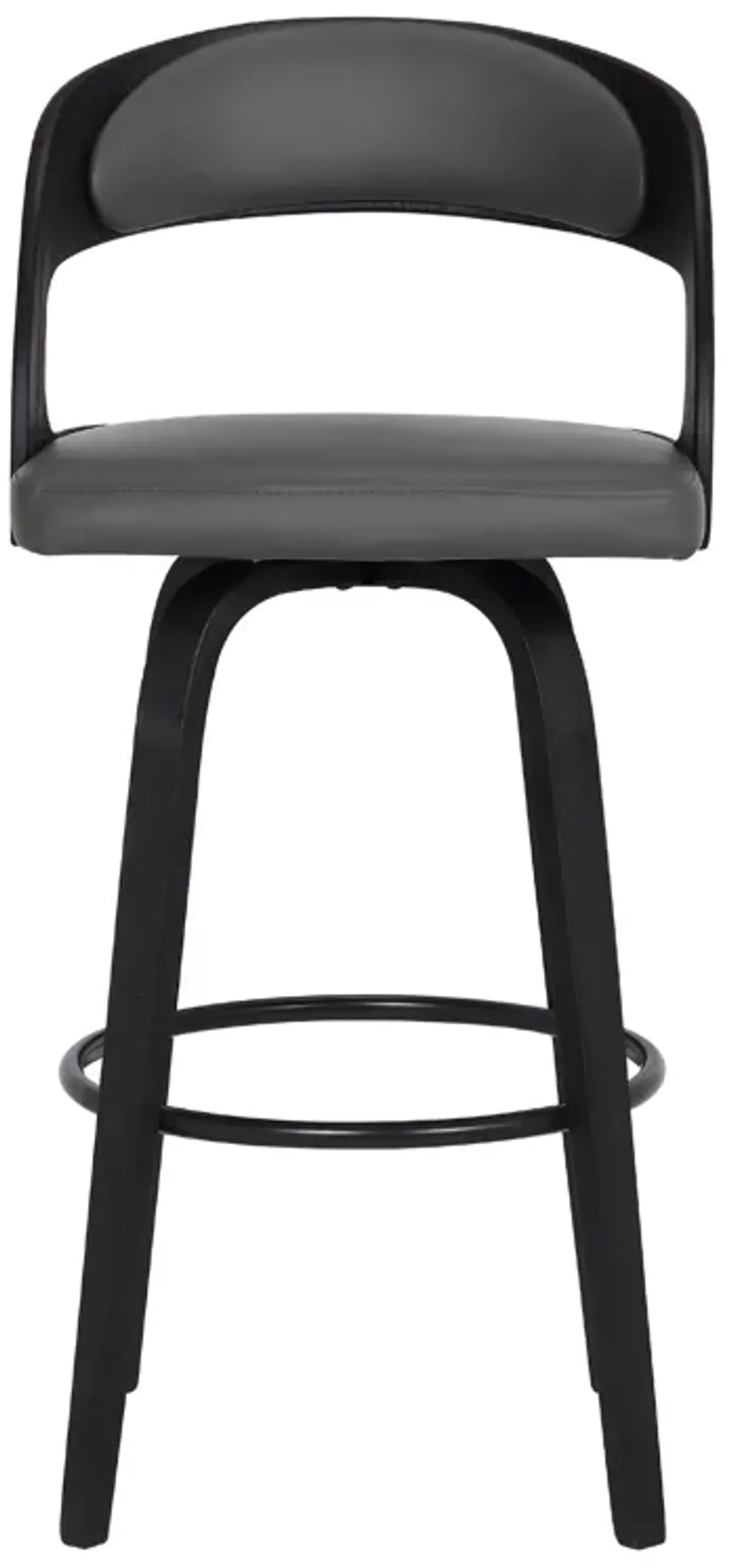 Shelly 30" Bar Height Swivel Grey Faux Leather and Black Wood Bar Stool