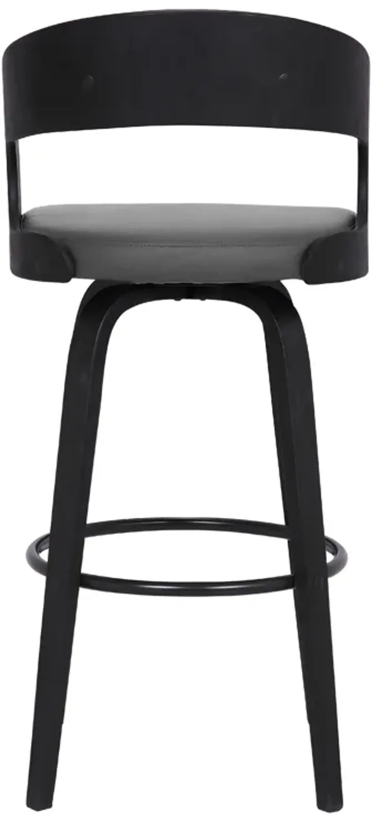 Shelly 30" Bar Height Swivel Grey Faux Leather and Black Wood Bar Stool