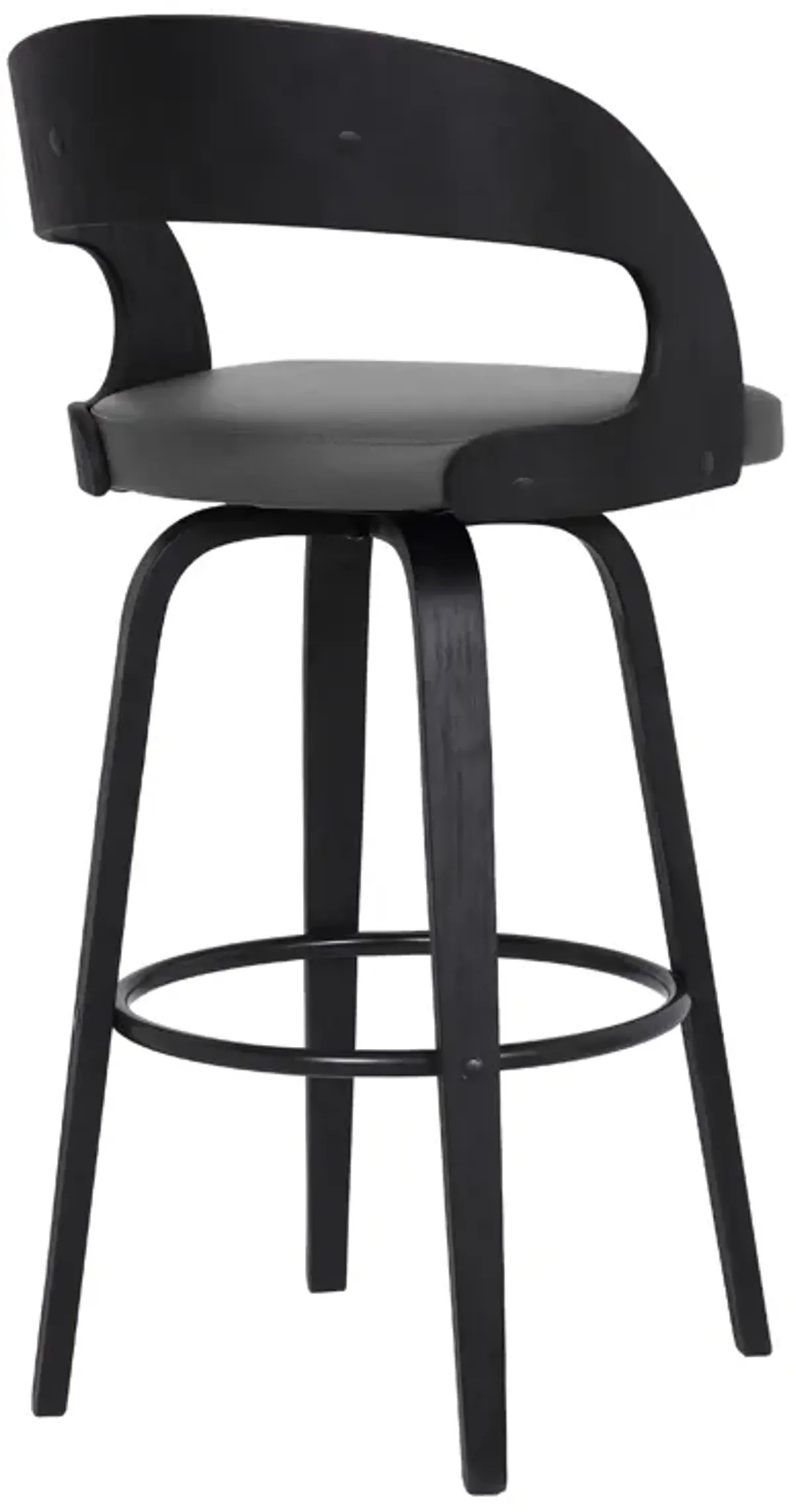 Shelly 30" Bar Height Swivel Grey Faux Leather and Black Wood Bar Stool