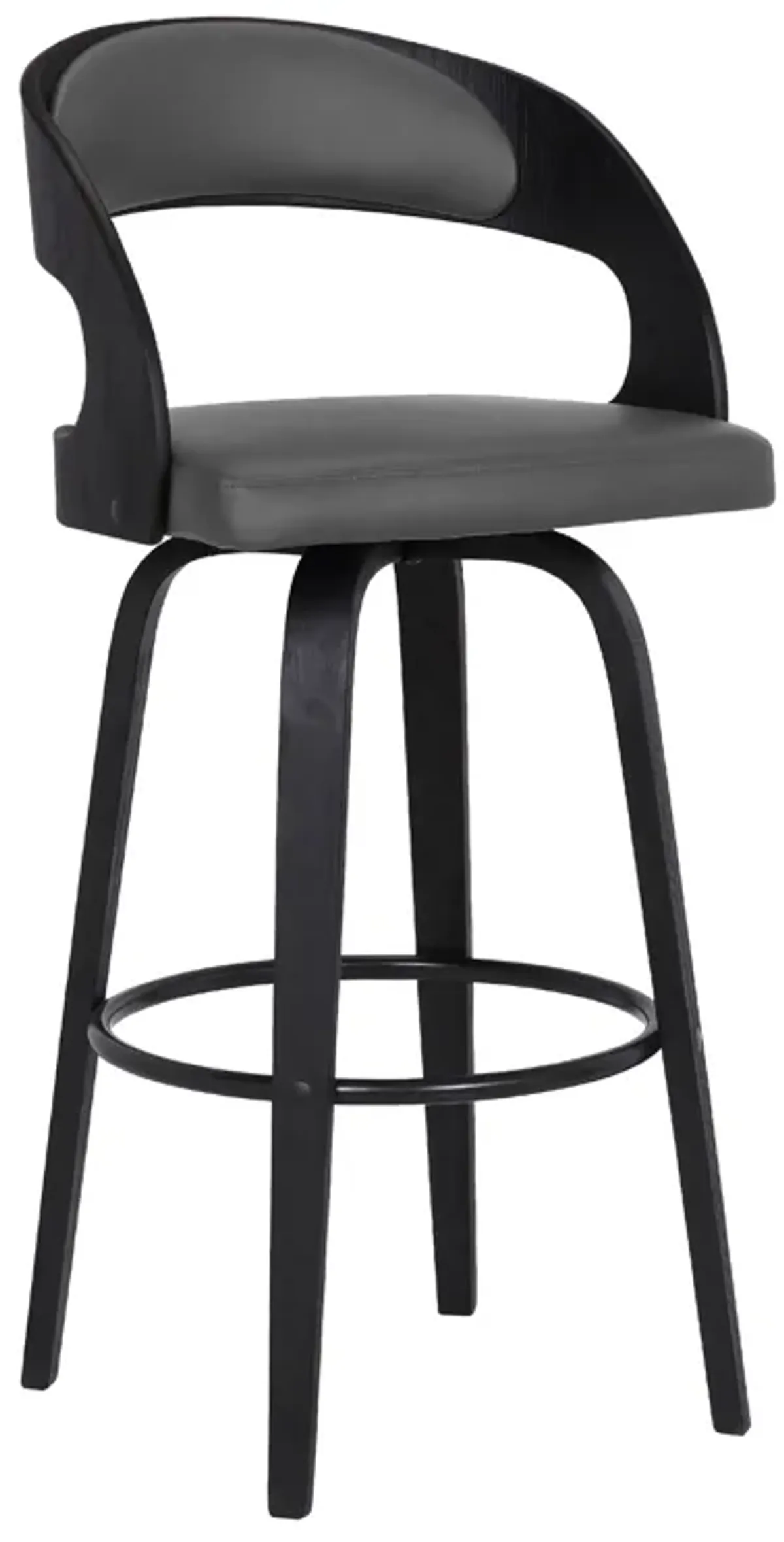 Shelly 30" Bar Height Swivel Grey Faux Leather and Black Wood Bar Stool