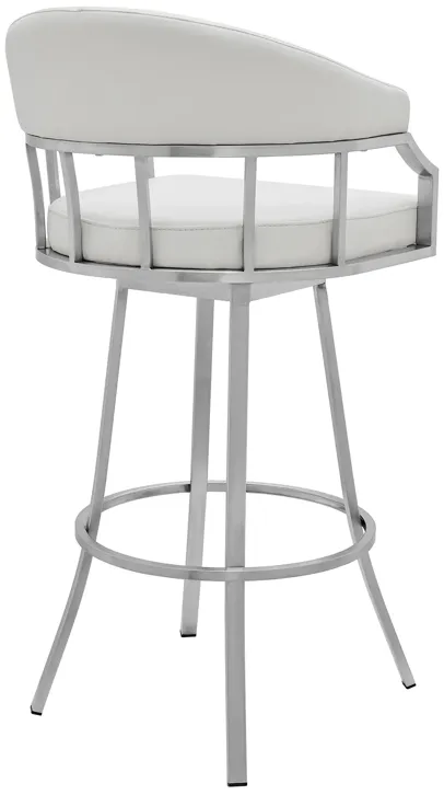 Valerie 30" Bar Height Swivel Modern Faux Leather Bar and Counter Stool in Brushed Stainless Steel Finish