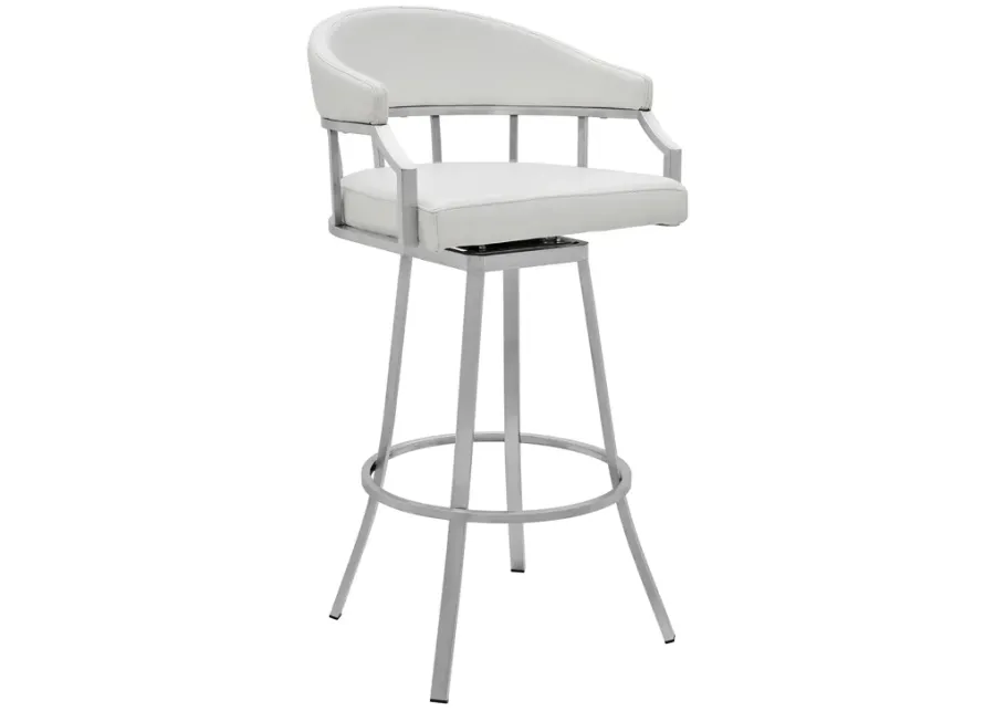 Valerie 30" Bar Height Swivel Modern Faux Leather Bar and Counter Stool in Brushed Stainless Steel Finish