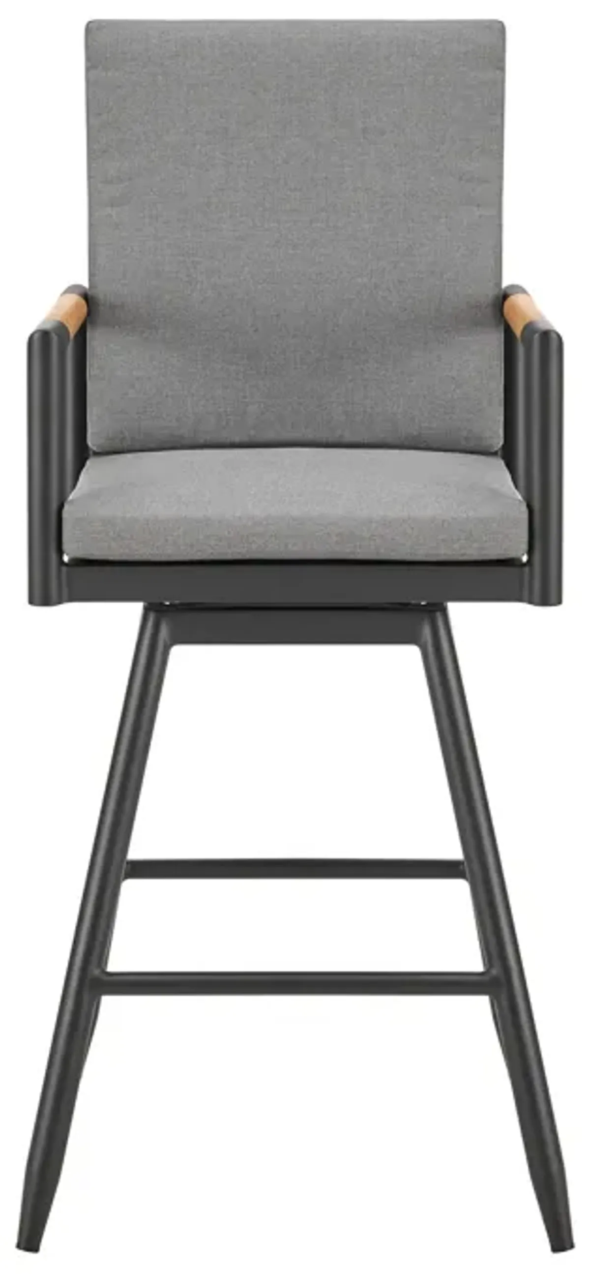 Crown Outdoor Patio Swivel Bar Stool in Aluminum with Tan Rope and Dark Gray Cushions