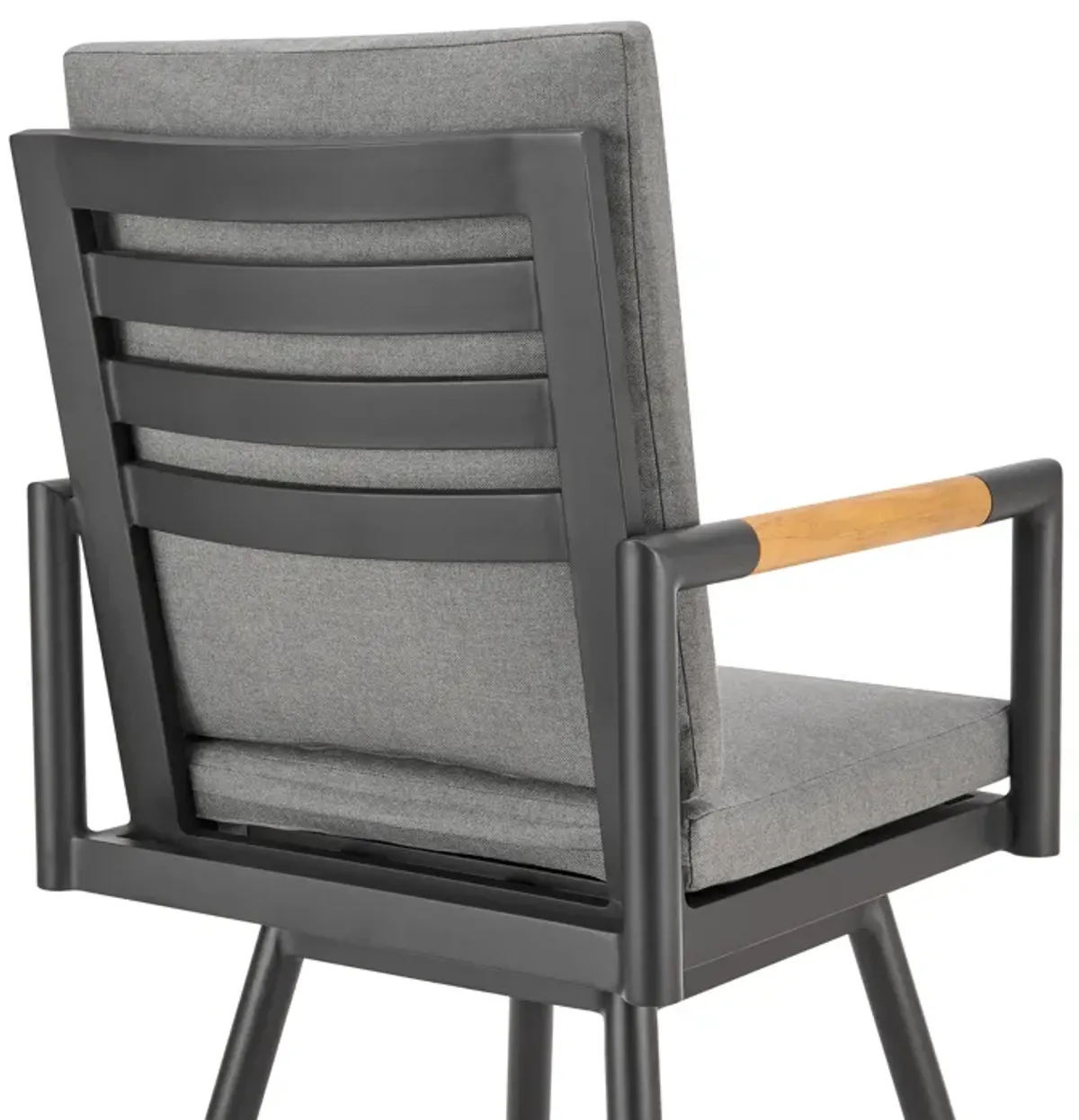 Crown Outdoor Patio Swivel Bar Stool in Aluminum with Tan Rope and Dark Gray Cushions