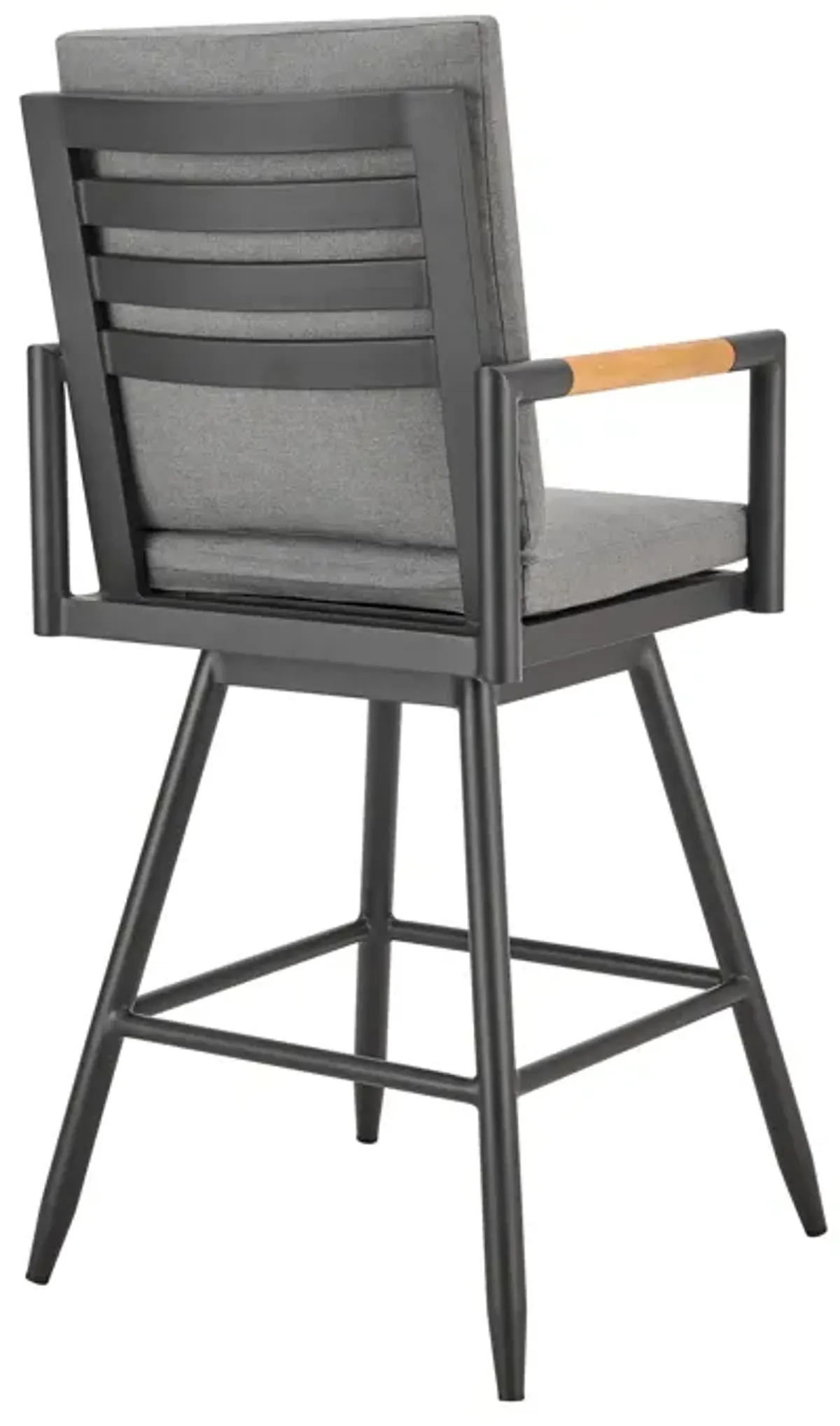 Crown Outdoor Patio Swivel Bar Stool in Aluminum with Tan Rope and Dark Gray Cushions