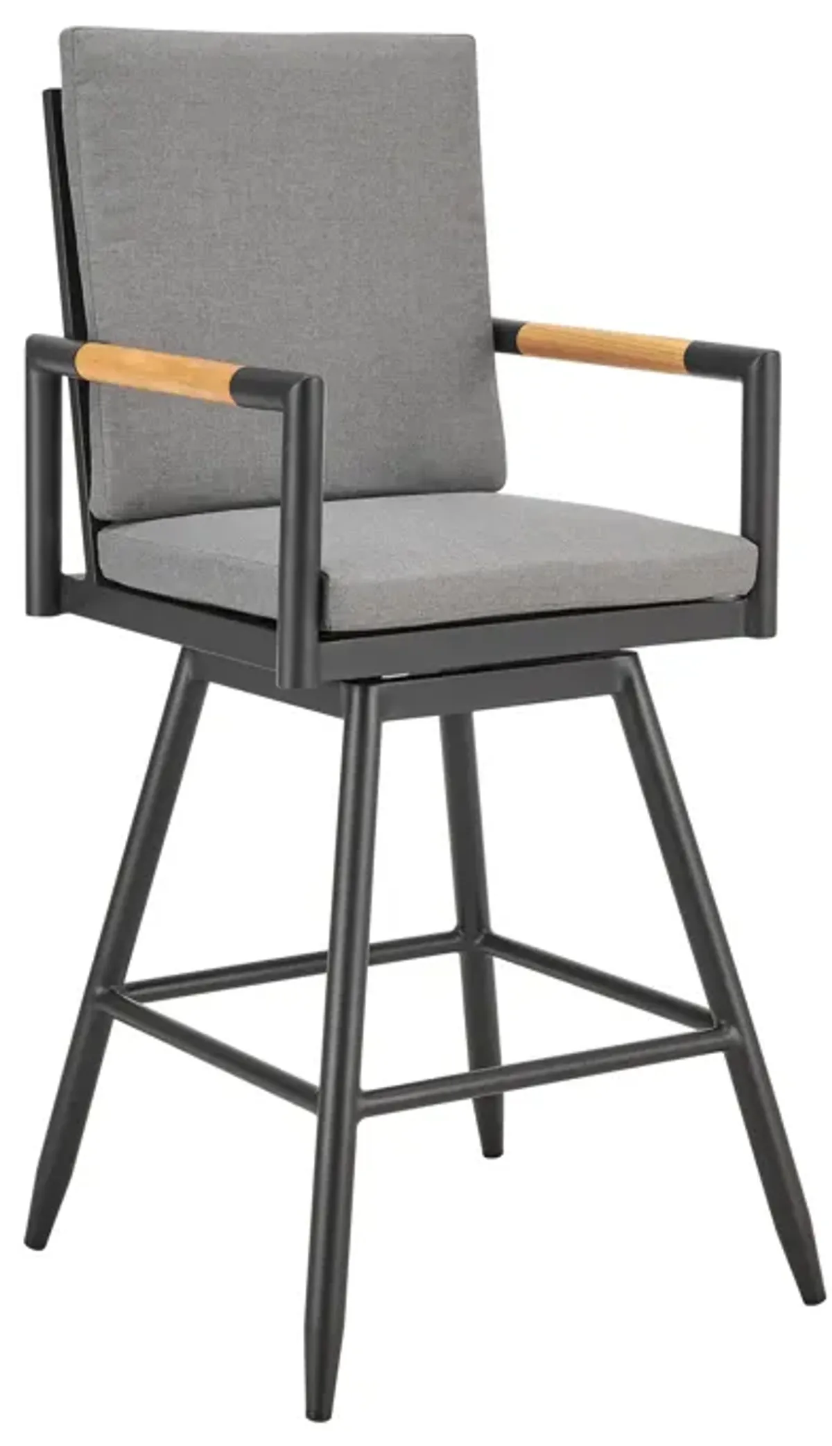 Crown Outdoor Patio Swivel Bar Stool in Aluminum with Tan Rope and Dark Gray Cushions